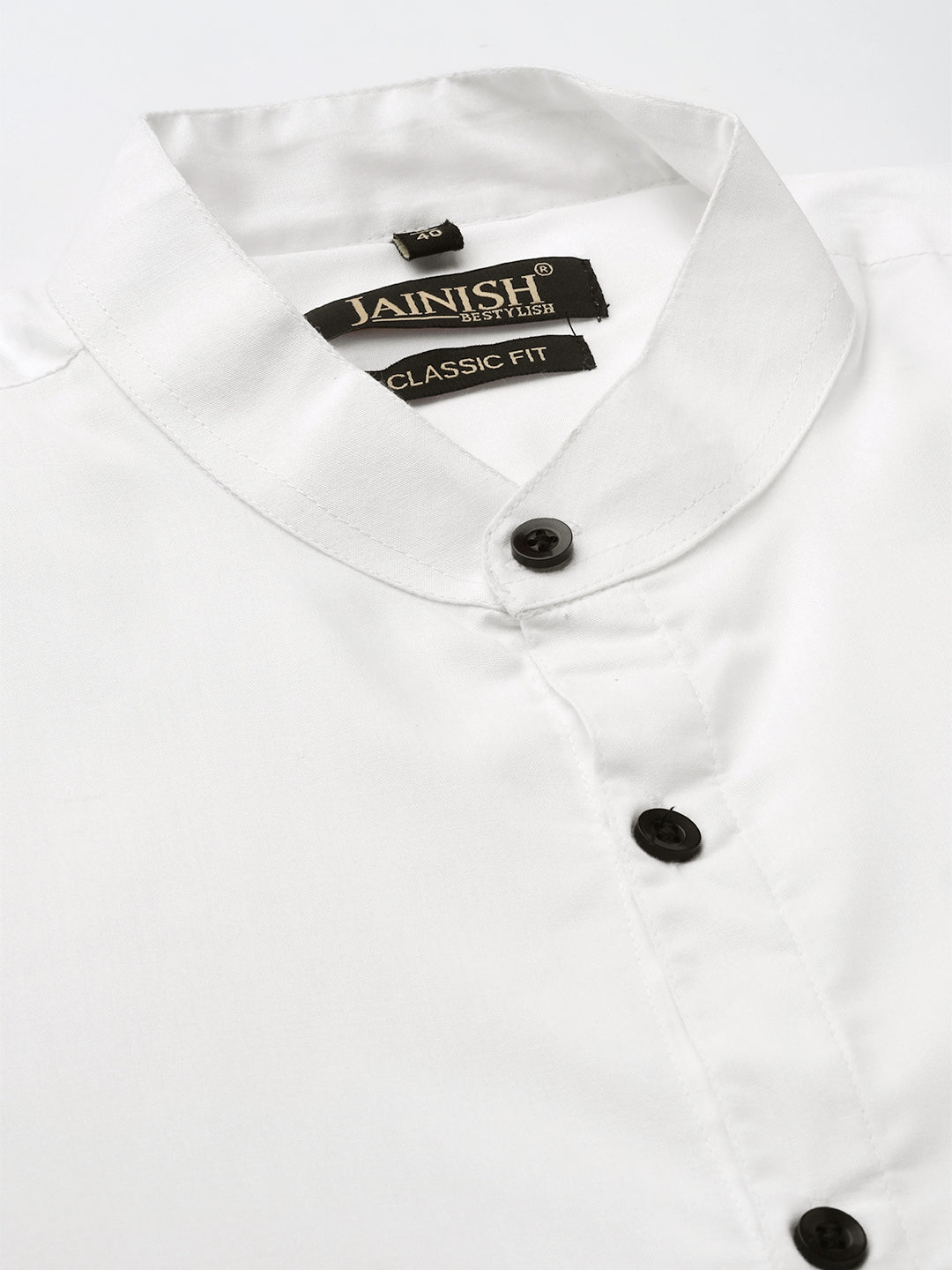 Men's White Cotton Solid Mandarin Collar Formal Shirts ( SF 726White ) - Jainish