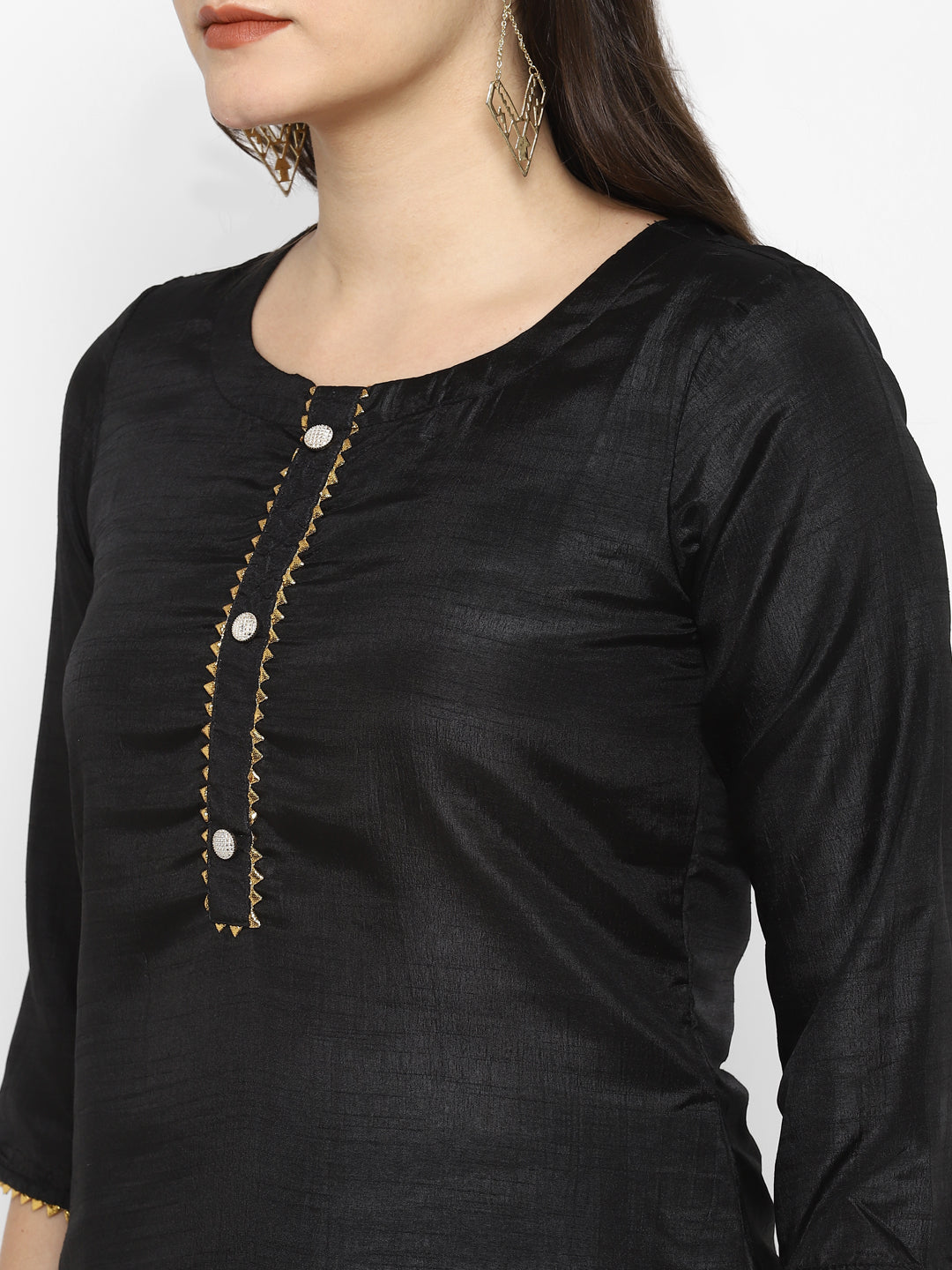 Women's Black Color Silk Blend Straight Kurta Palazzo With Dupatta - VAABA