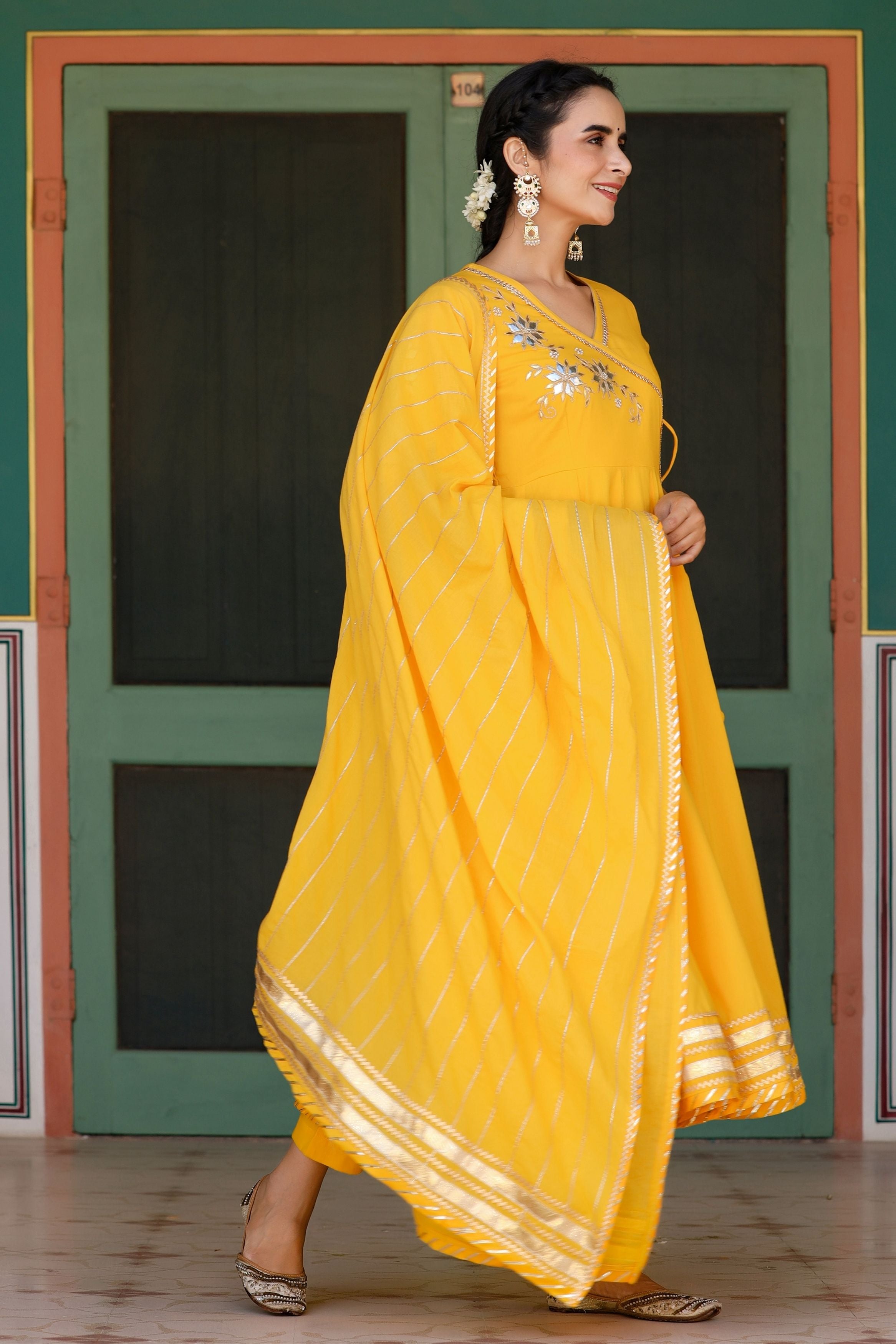 Women's Basant Angrakha Anarkali Suit Set-Gillori