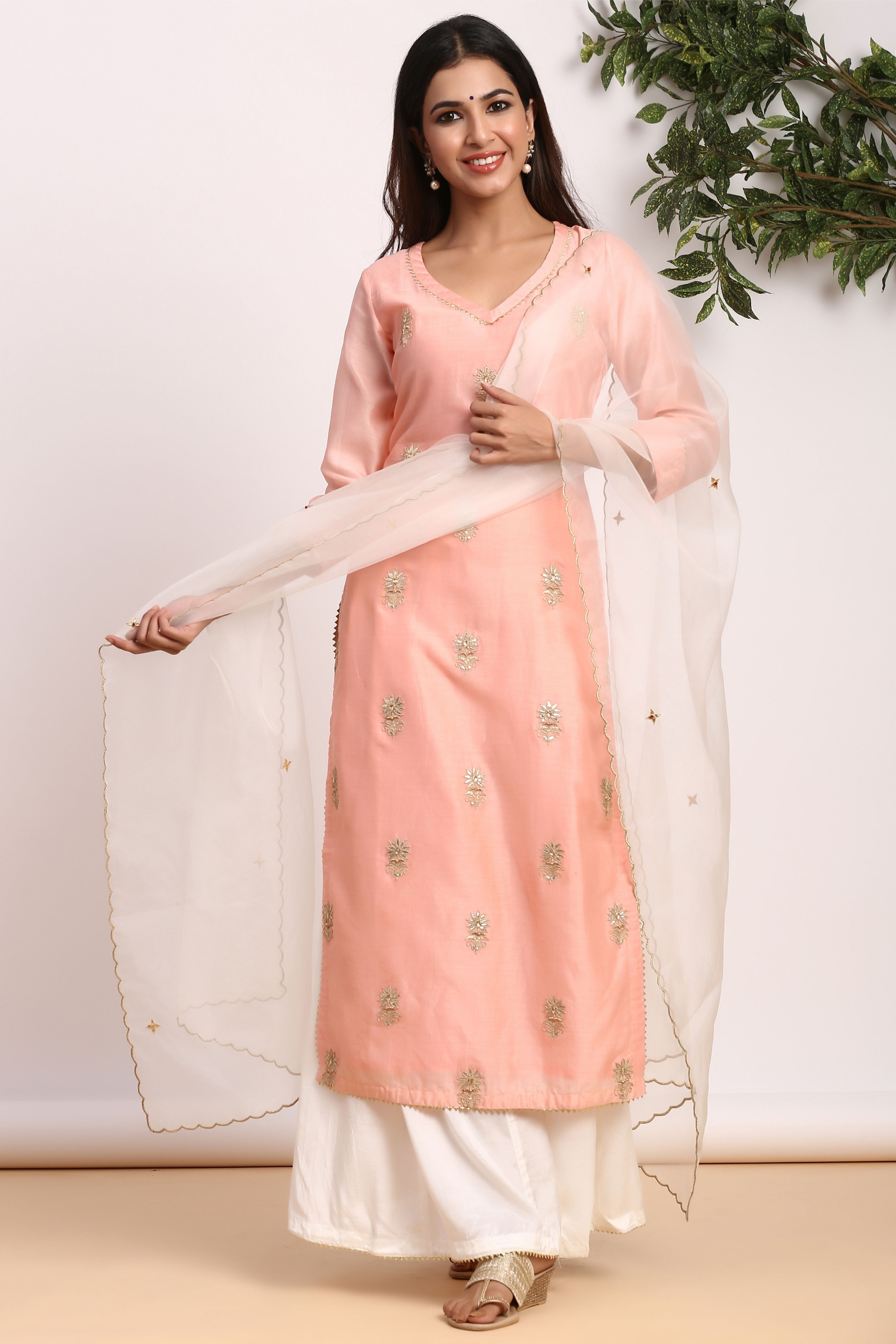 Women's  Fairy Dust Chanderi Hand-work Suit Set - Gillori