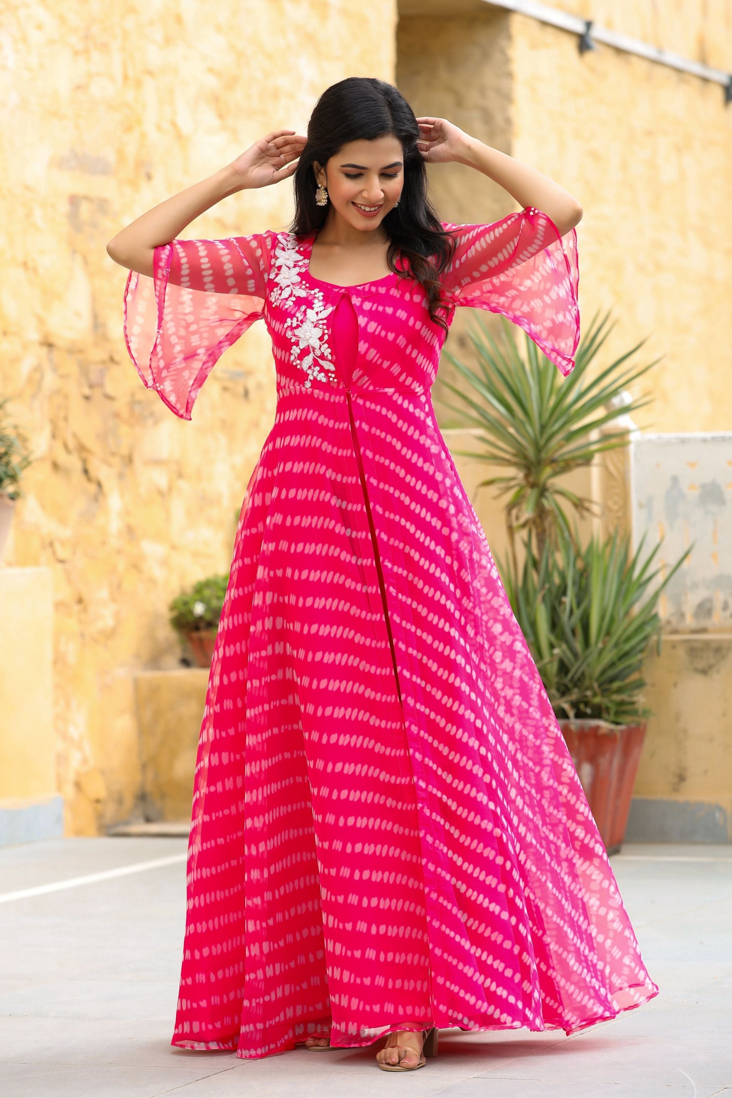 Women's Hot Pink Layered Dress-Gillori