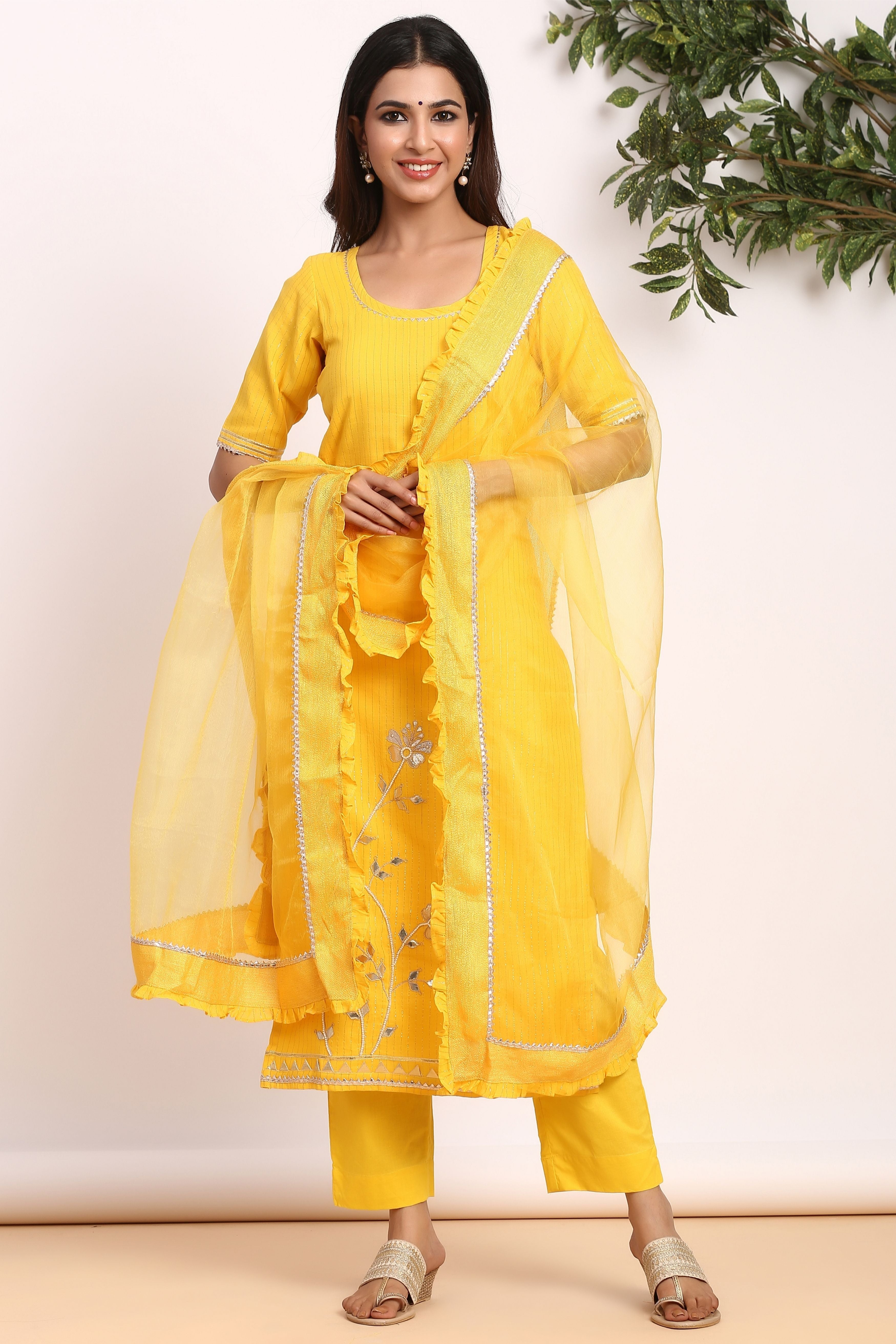 Women's  Lurex Sunshine Yellow Suit Set - Gillori