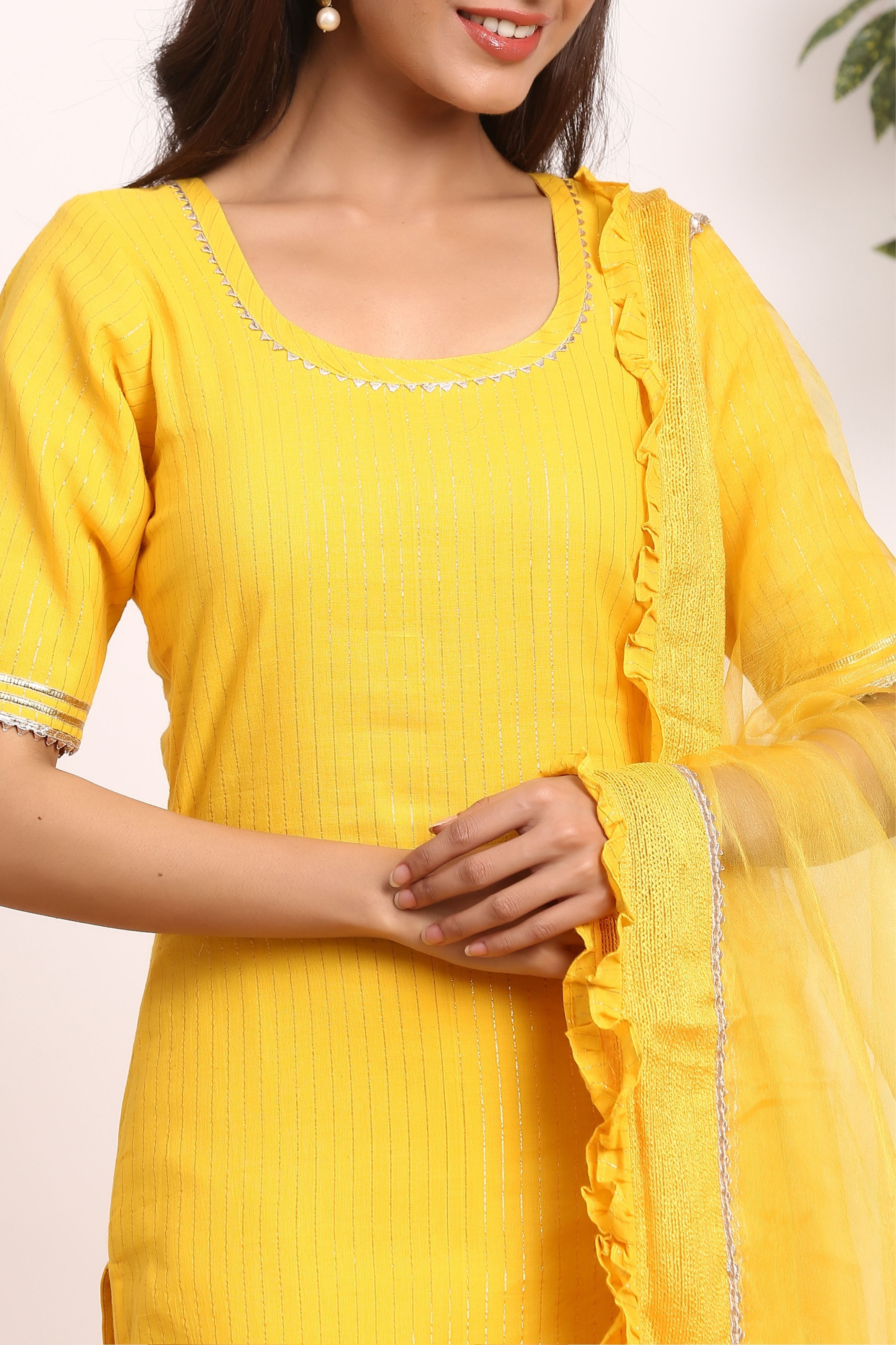 Women's  Lurex Sunshine Yellow Suit Set - Gillori