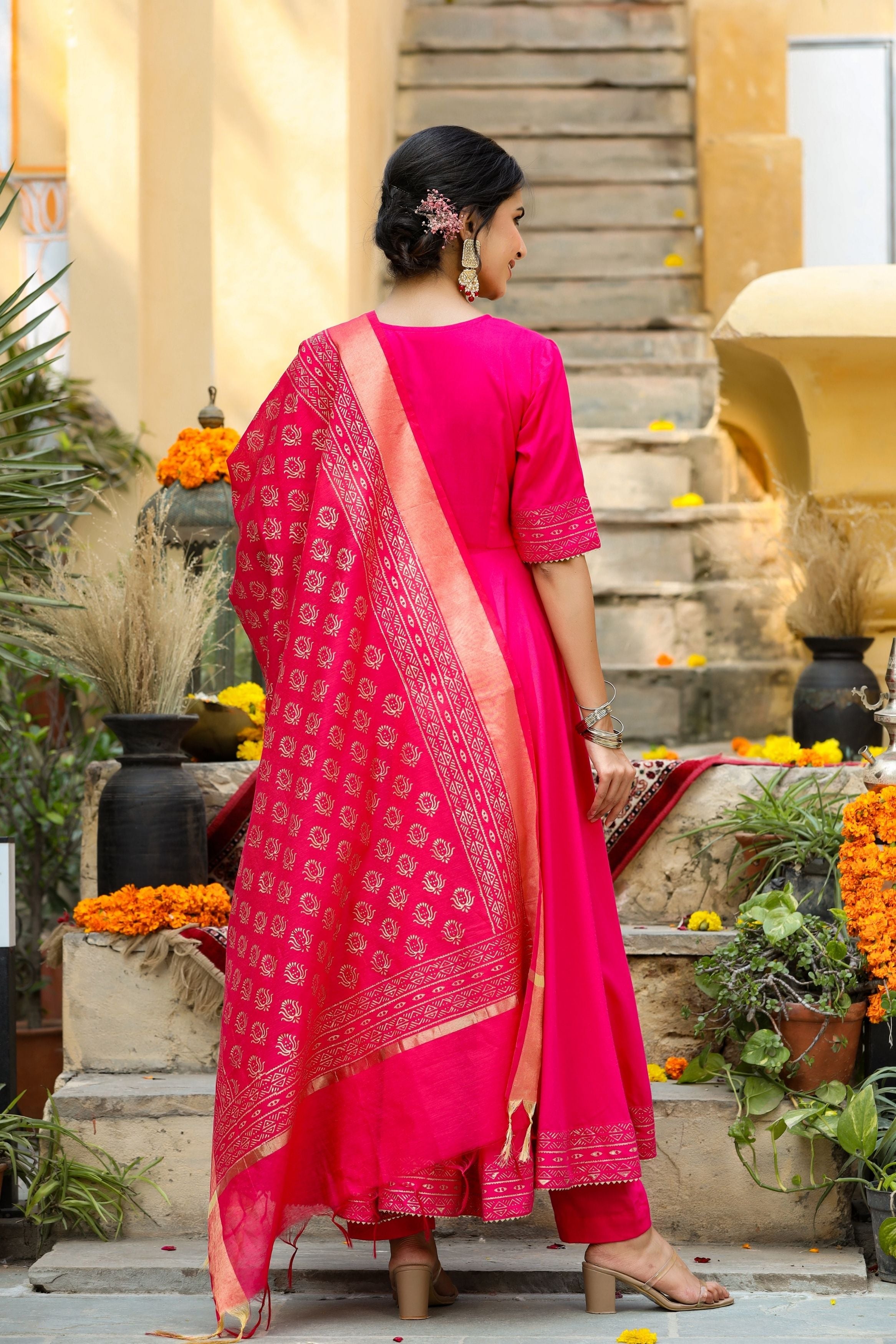 Women's Rani Pink Flared Suit Set-Gillori