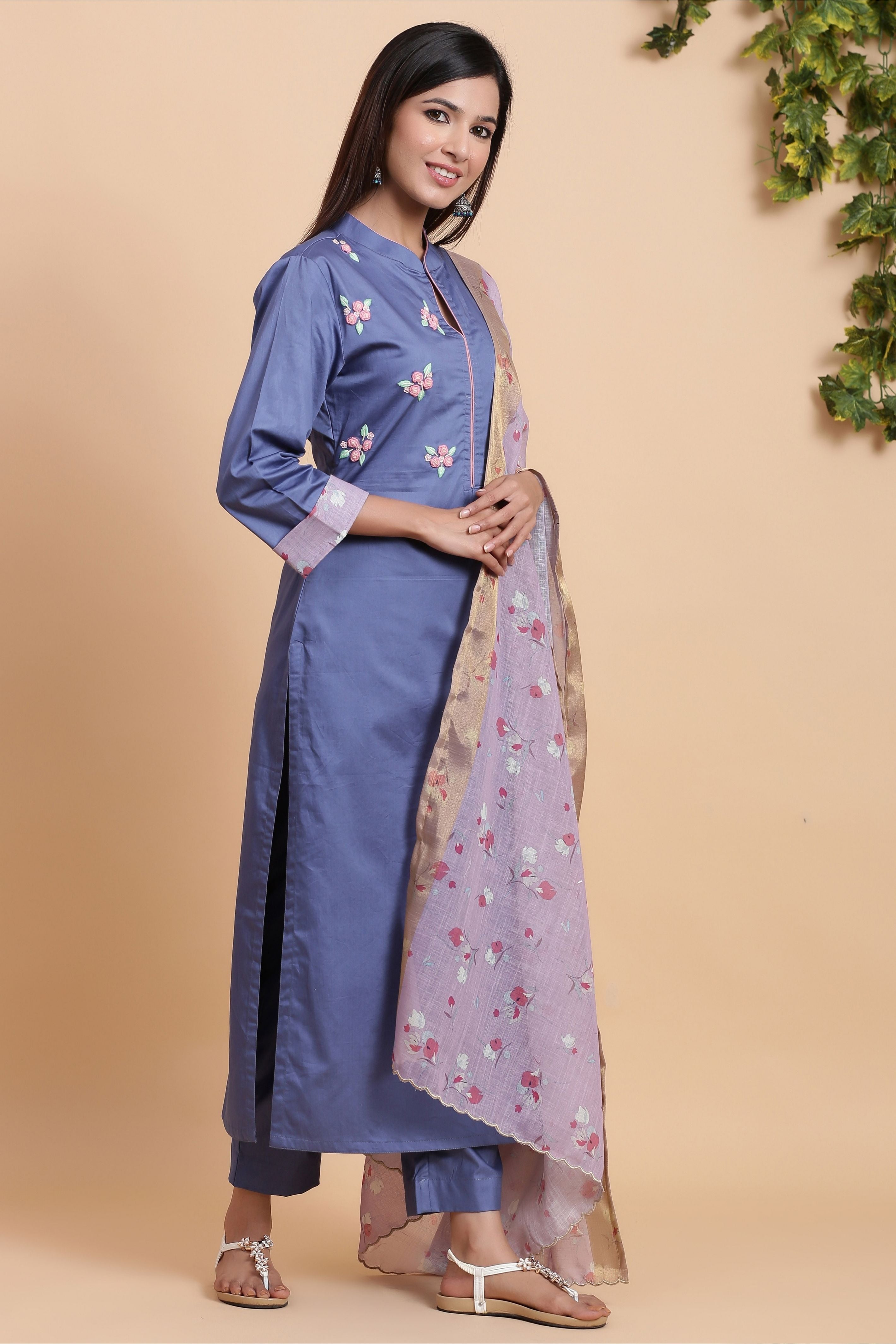 Women's  Persian Blue Handwork Suit set - Gillori