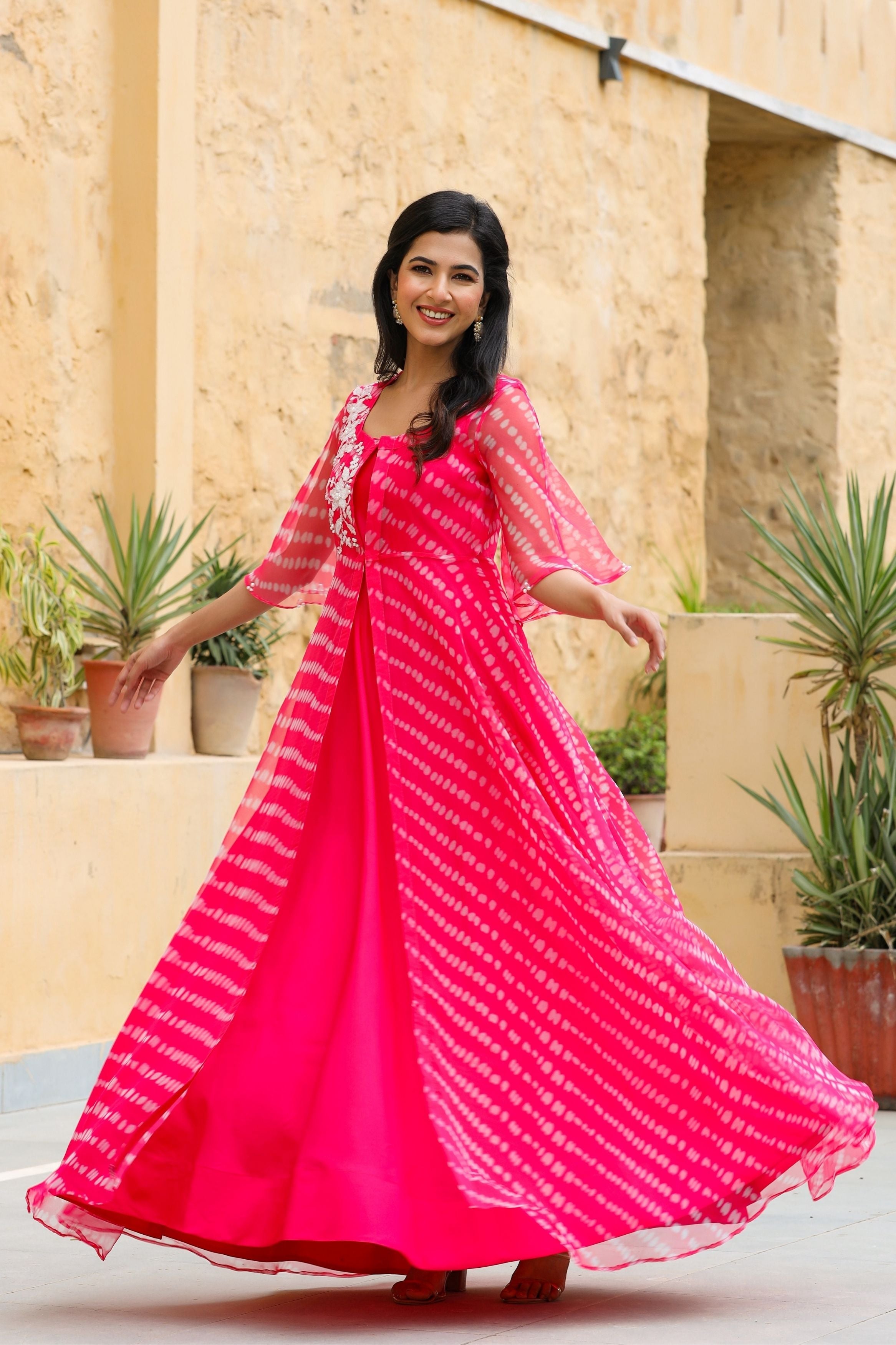 Women's Hot Pink Layered Dress-Gillori