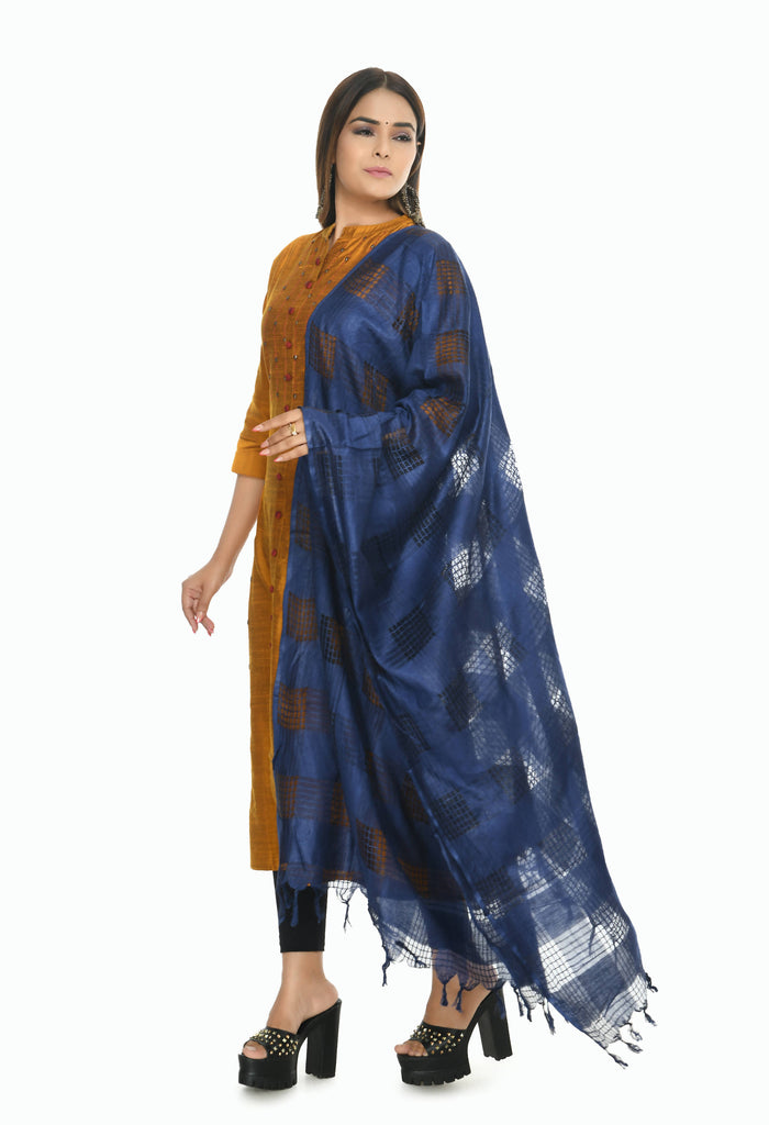 Women's Navy Blue Colour Window Design Cotton Dupatta Mfd0013