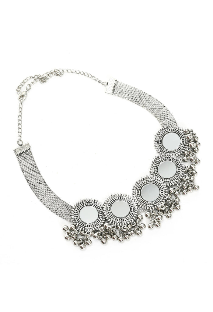 Trendia Choker Necklace Set Silver color mirror with Ear