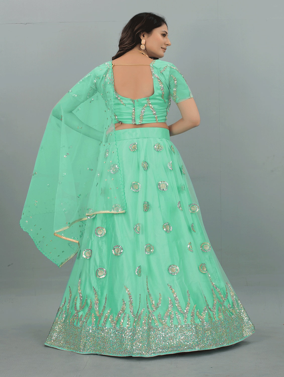 Women's Green color Semi-Stitched  Lehenga Choli with Dupatta - Embro Vision