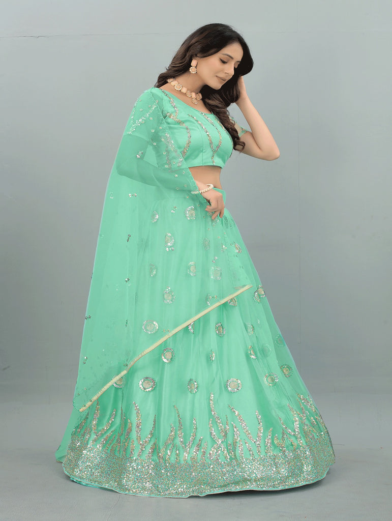 Women's Green color Semi-Stitched  Lehenga Choli with Dupatta