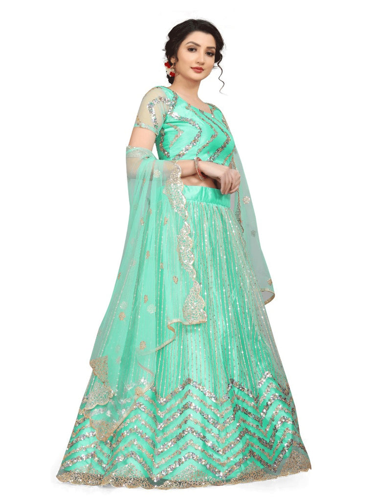 Women's Green color Semi-Stitched  Lehenga Choli with Dupatta