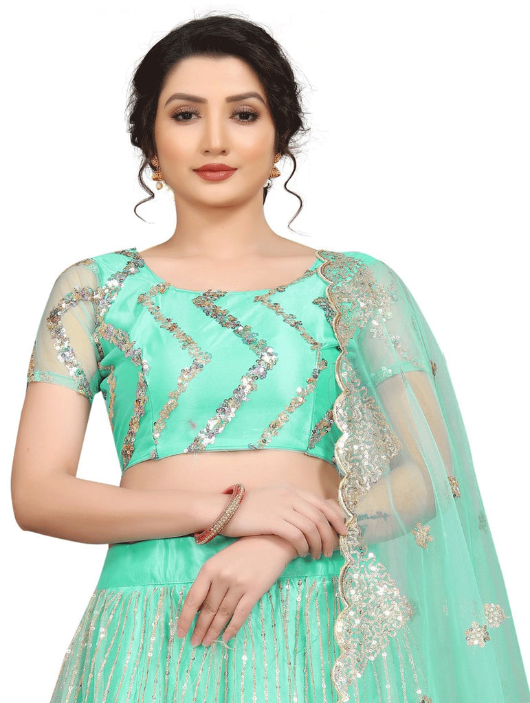 Women's Green color Semi-Stitched  Lehenga Choli with Dupatta