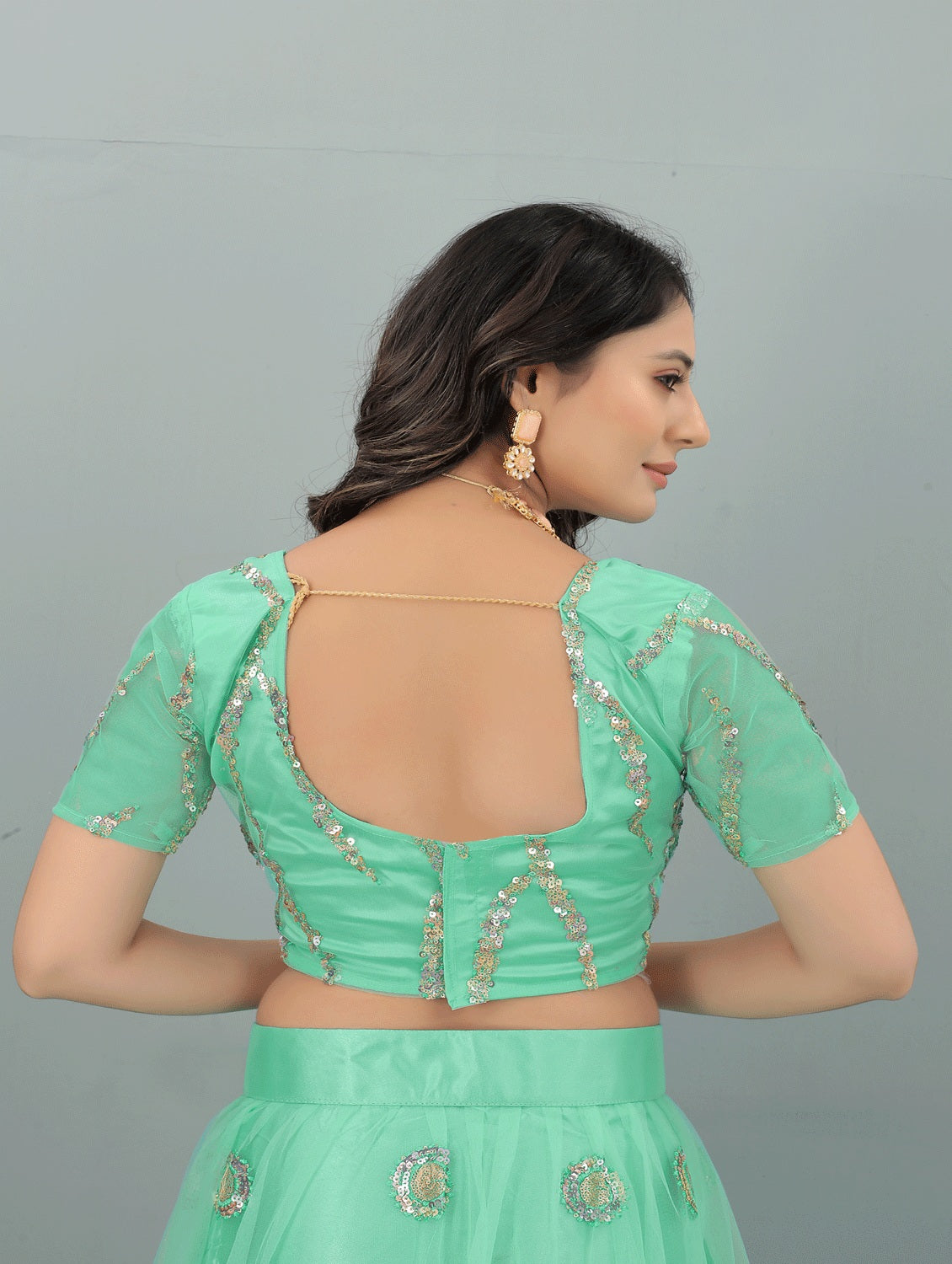 Women's Green color Semi-Stitched  Lehenga Choli with Dupatta - Embro Vision