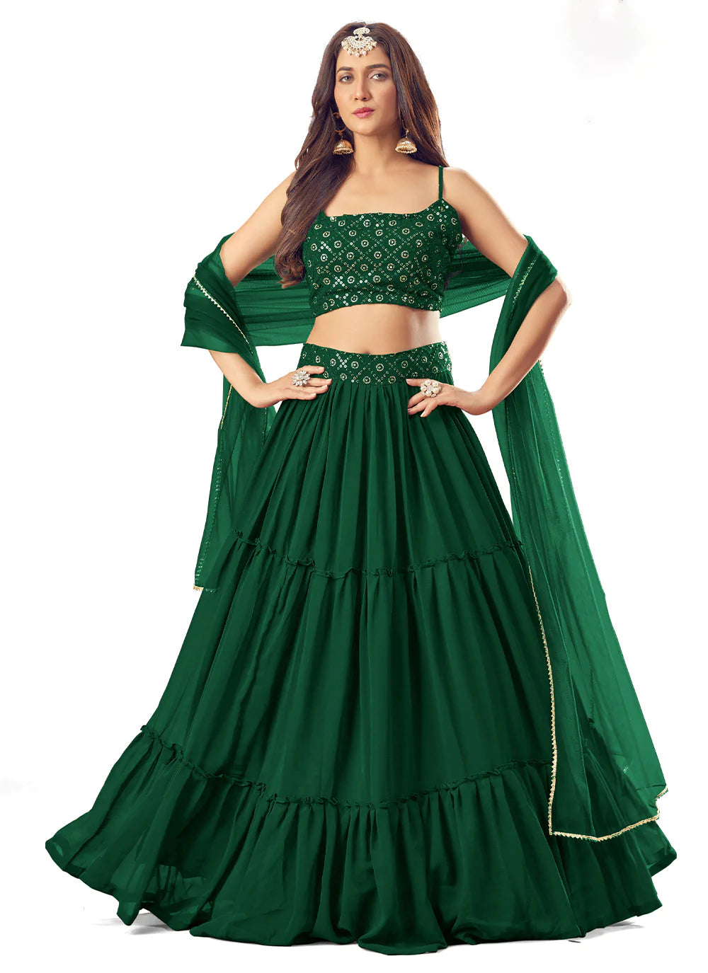Women's New Fashion Sequine Embroidered work Designer Party Wear Lehenga Choli With Dupatta Semi Stitched. - Embro Vision