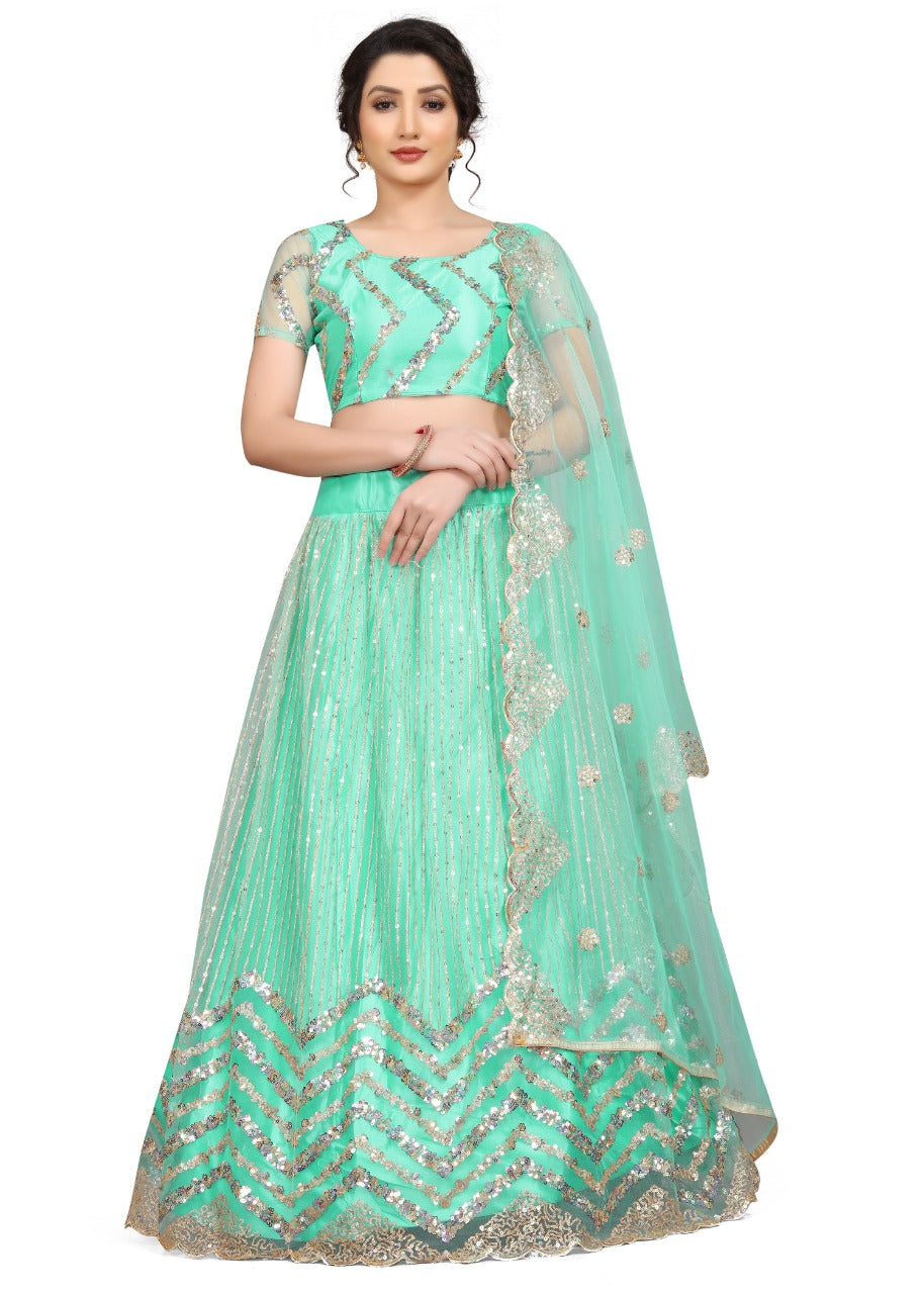 Women's New Fashion Sequine Embroidered work Designer Party Wear Lehenga Choli With Dupatta Semi Stitched.