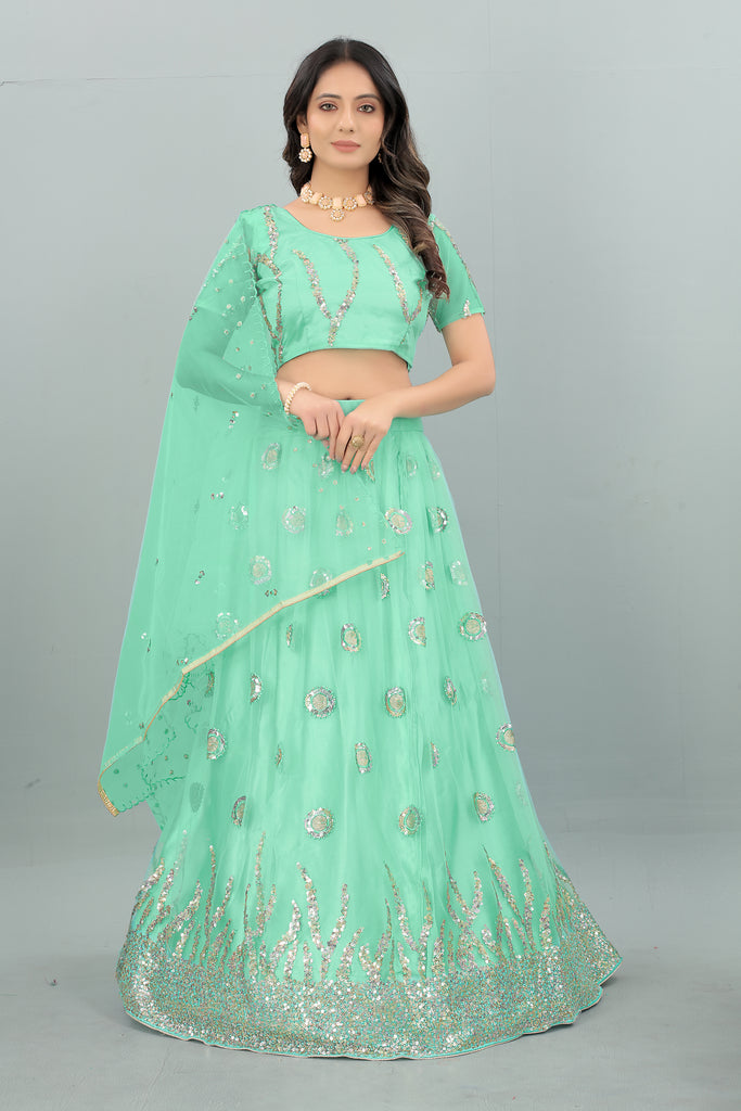 Women's New Fashion Sequine Embroidered work Designer Party Wear Lehenga Choli With Dupatta Semi Stitched.