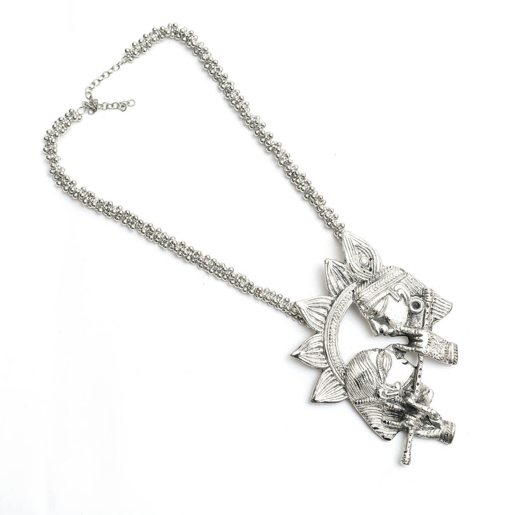 Kamal Johar German Silver Radha-Kishan Necklace with Ear