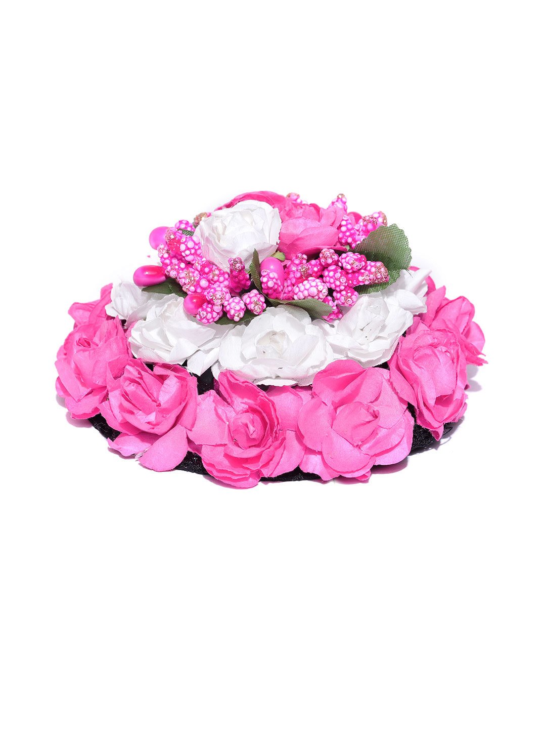Women's  Artificial Pink And White Rose Flower Handcrafted Bun Maker Hair Accessories - Priyaasi