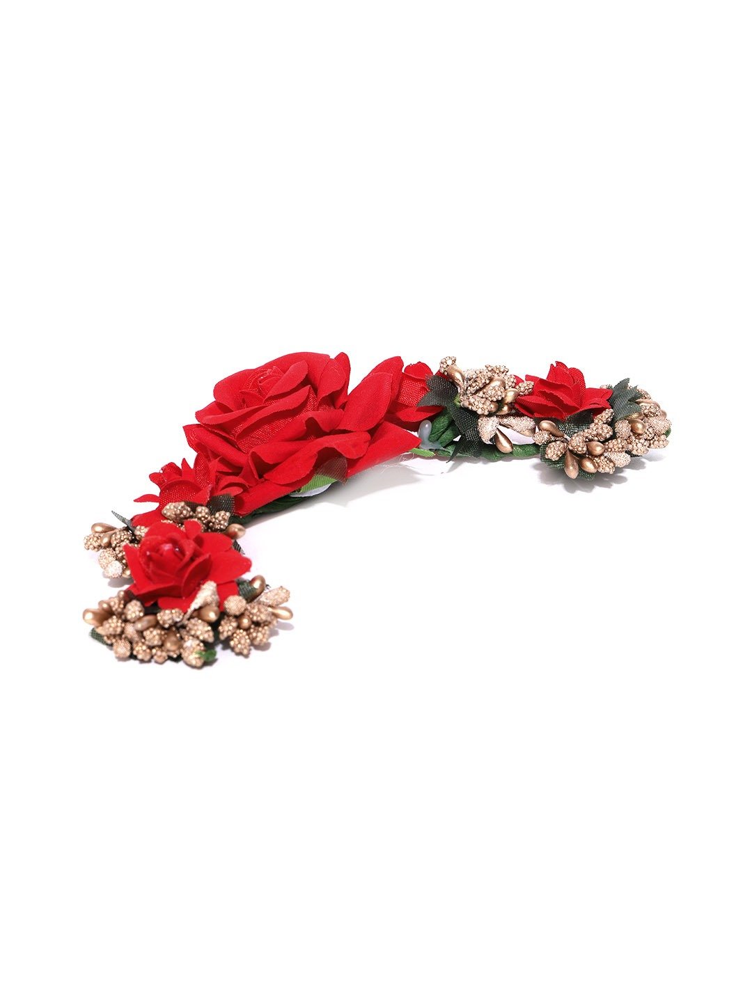 Women's  Artificial Red Rose Flower Handcrafted Fabric Gajra/Hair Bun Accessories - Priyaasi