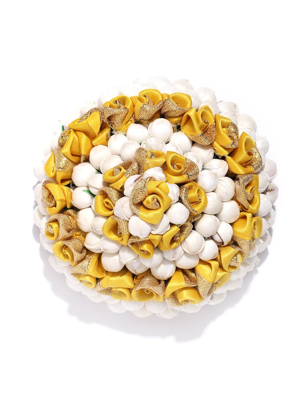 Women's  Artificial Yellow Rose And Off-White Buds Bun maker Hair Accessories - Priyaasi