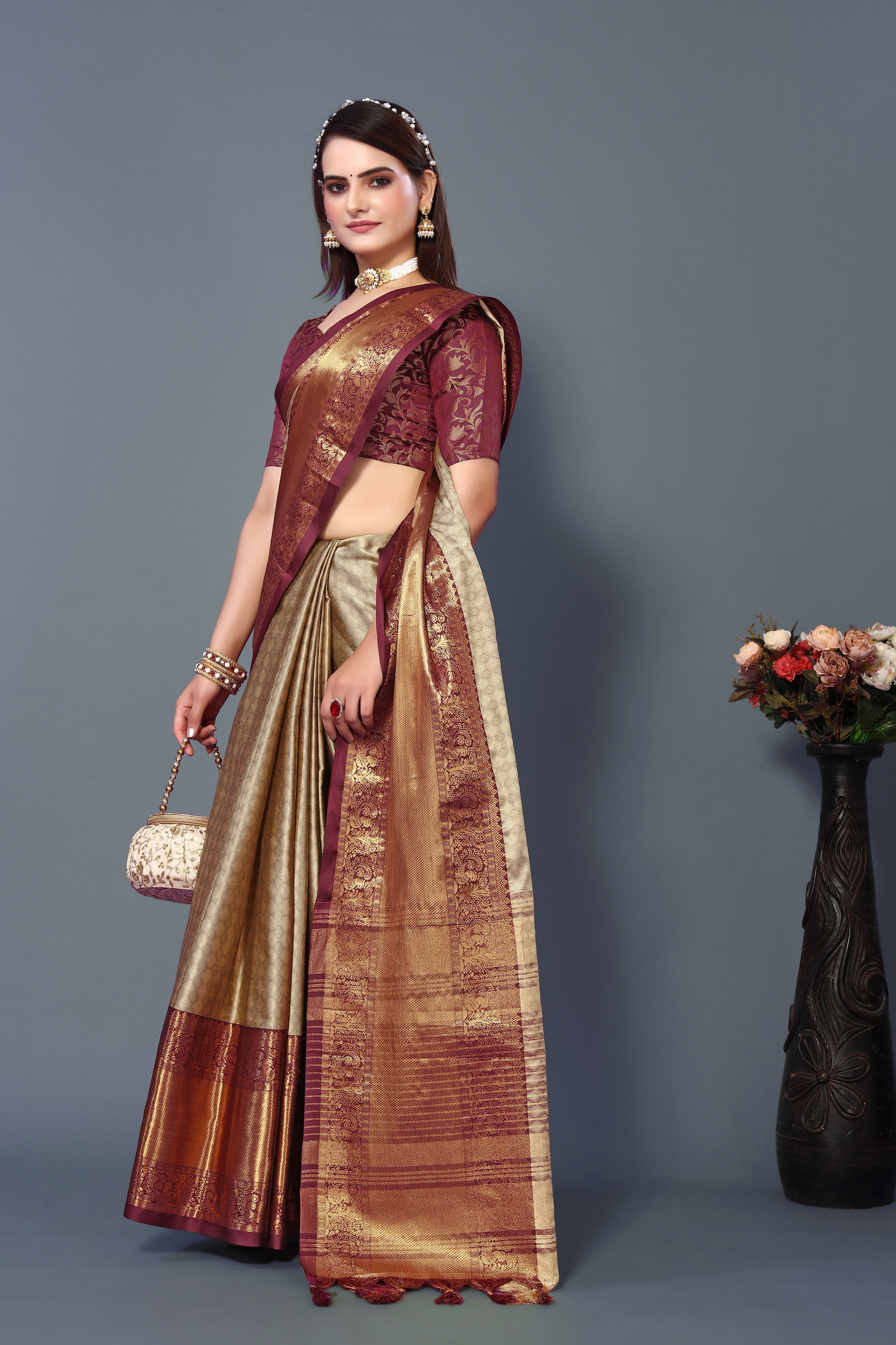 Women's Light Brown Chavi Silk Saree - Dwija Fashion