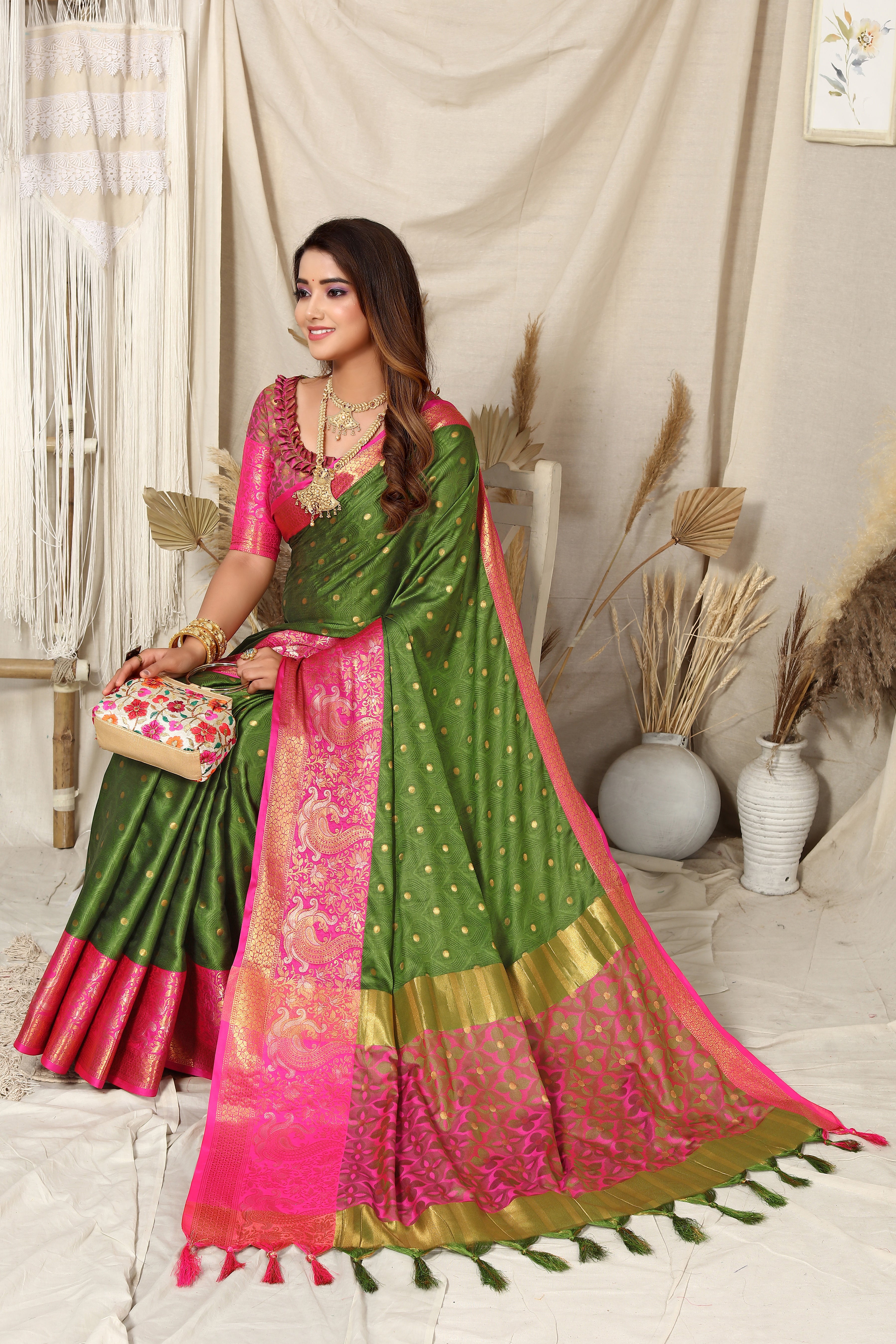 Women's Green Kathan Silk Saree - Dwija Fashion