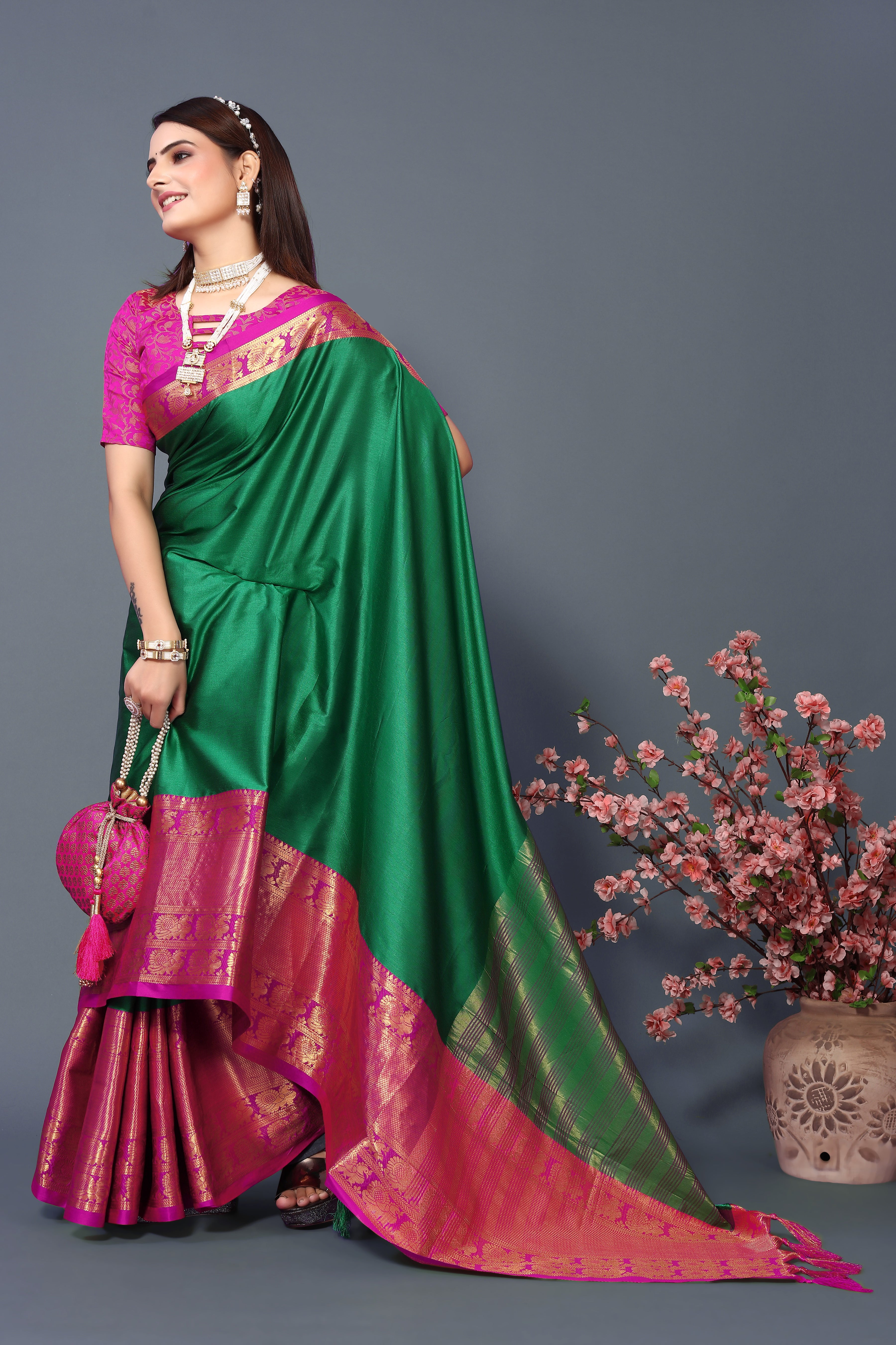 Women's Green Kathan Silk Saree - Dwija Fashion