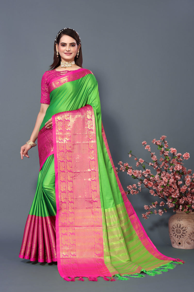 Women's Lemon Green Kathan Silk Saree - Dwija Fashion – Trendia