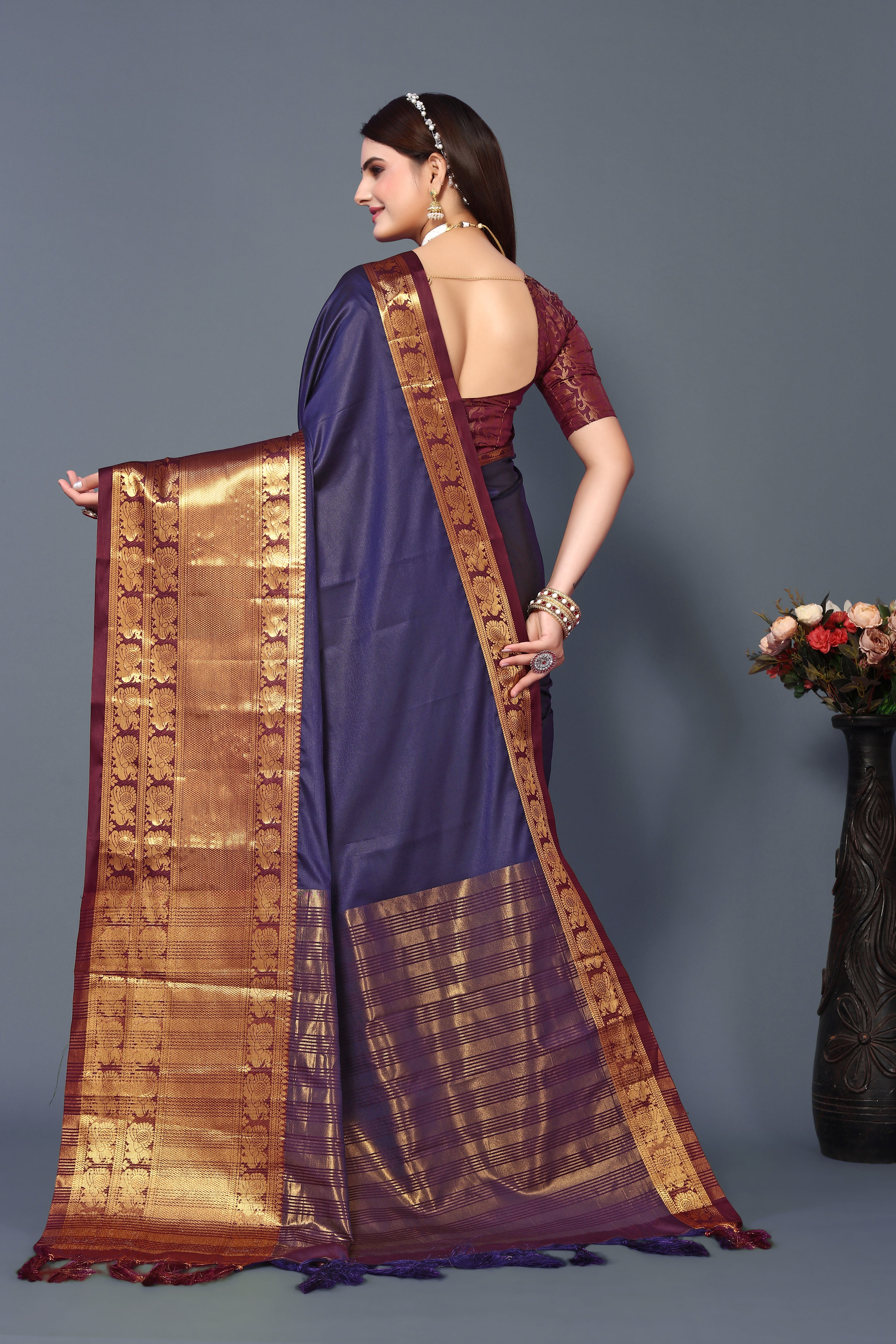 Women's Purple Kathan Silk Saree - Dwija Fashion