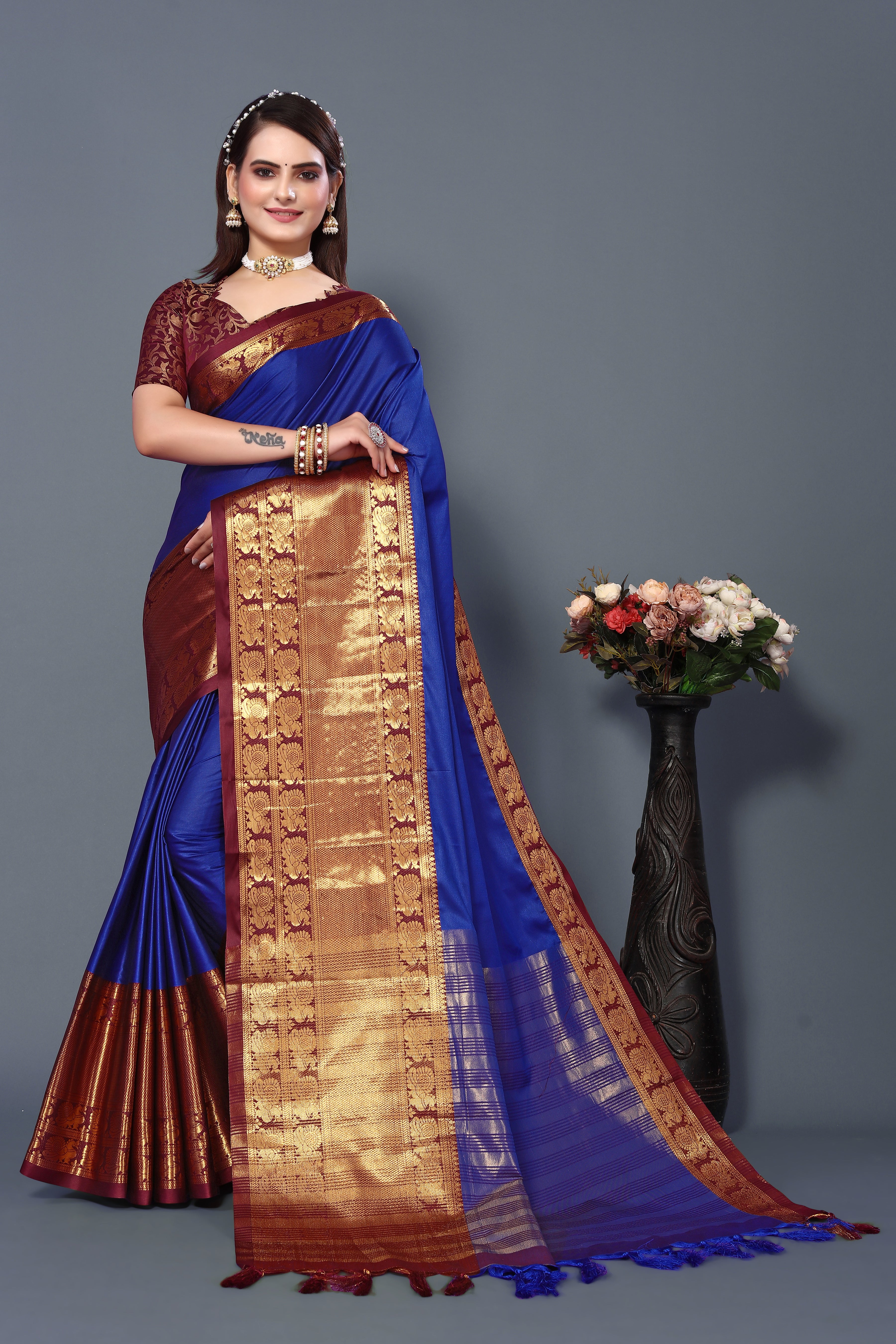 Women's Blue Kathan Silk Saree - Dwija Fashion