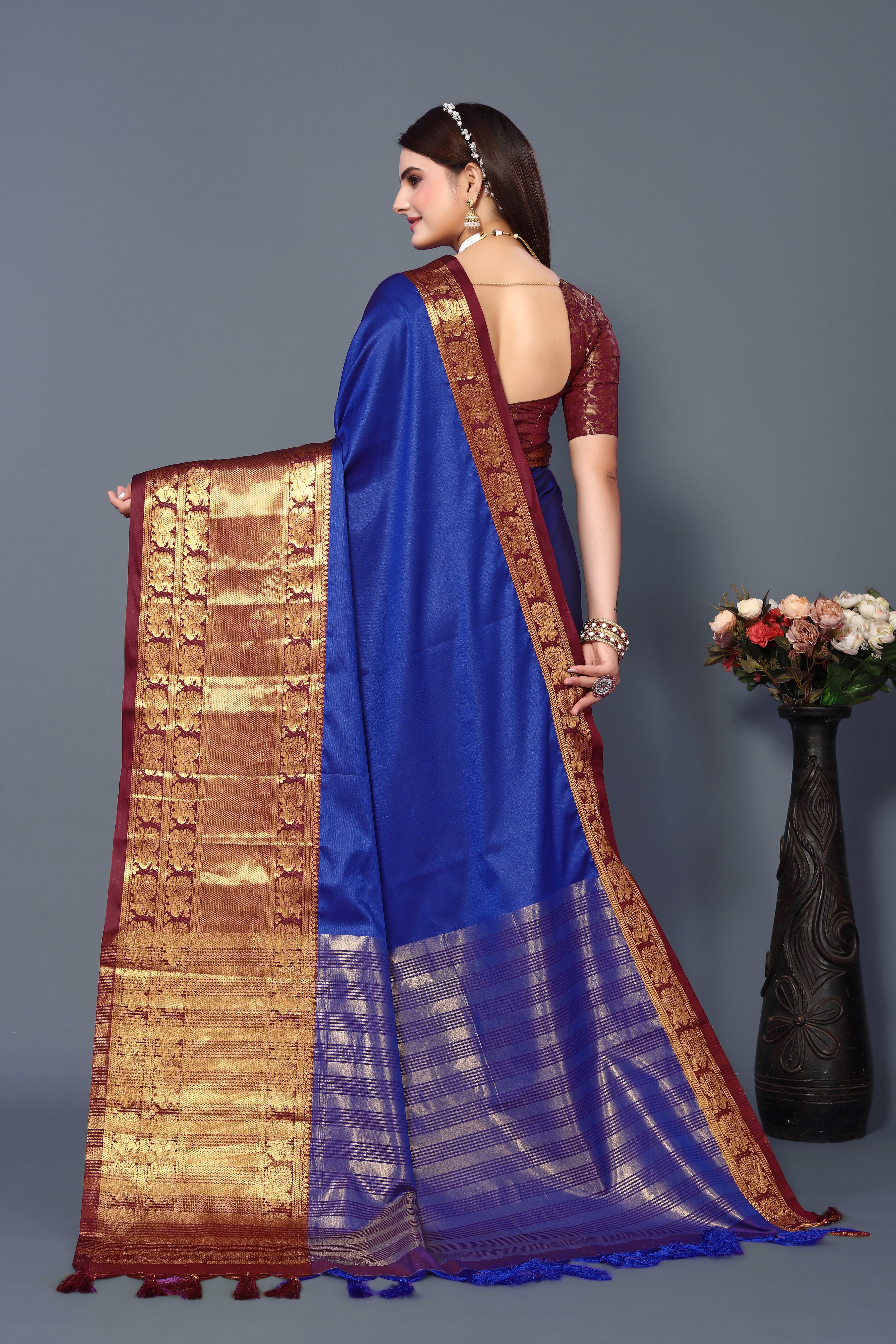 Women's Blue Kathan Silk Saree - Dwija Fashion