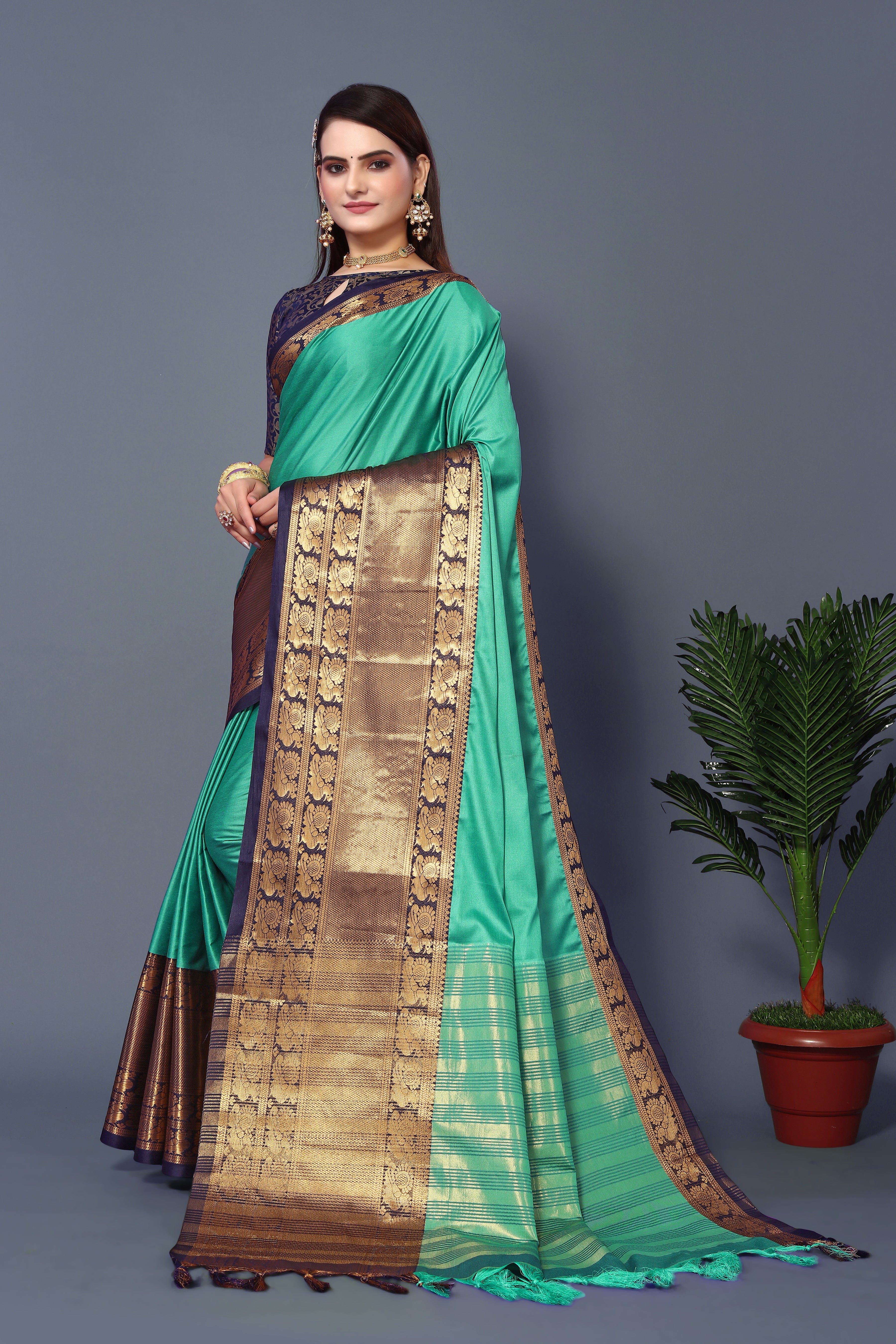 Women's Sea Green Kathan Silk Saree - Dwija Fashion
