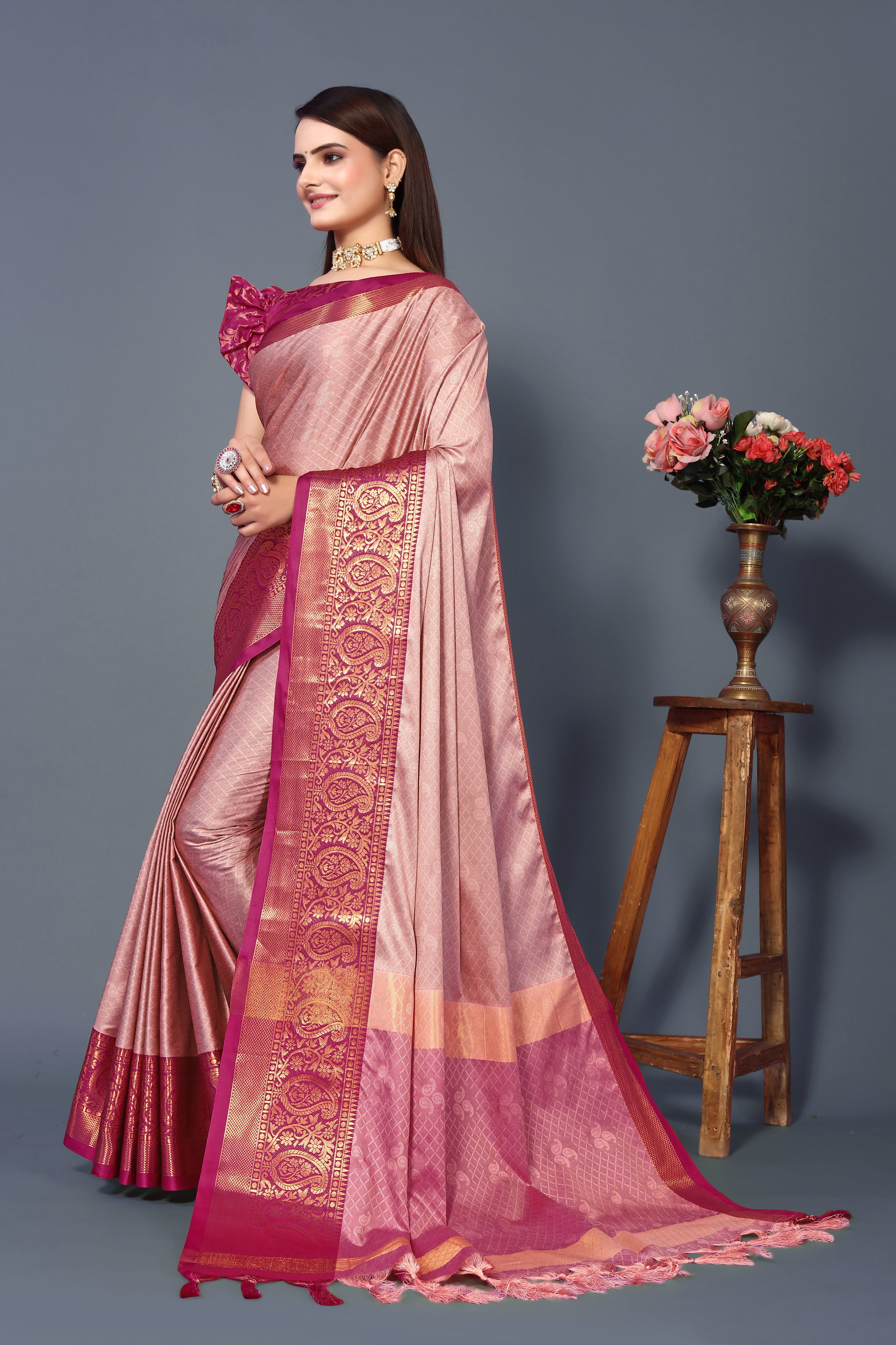 Women's Dark Pink Rubina Silk Saree - Dwija Fashion
