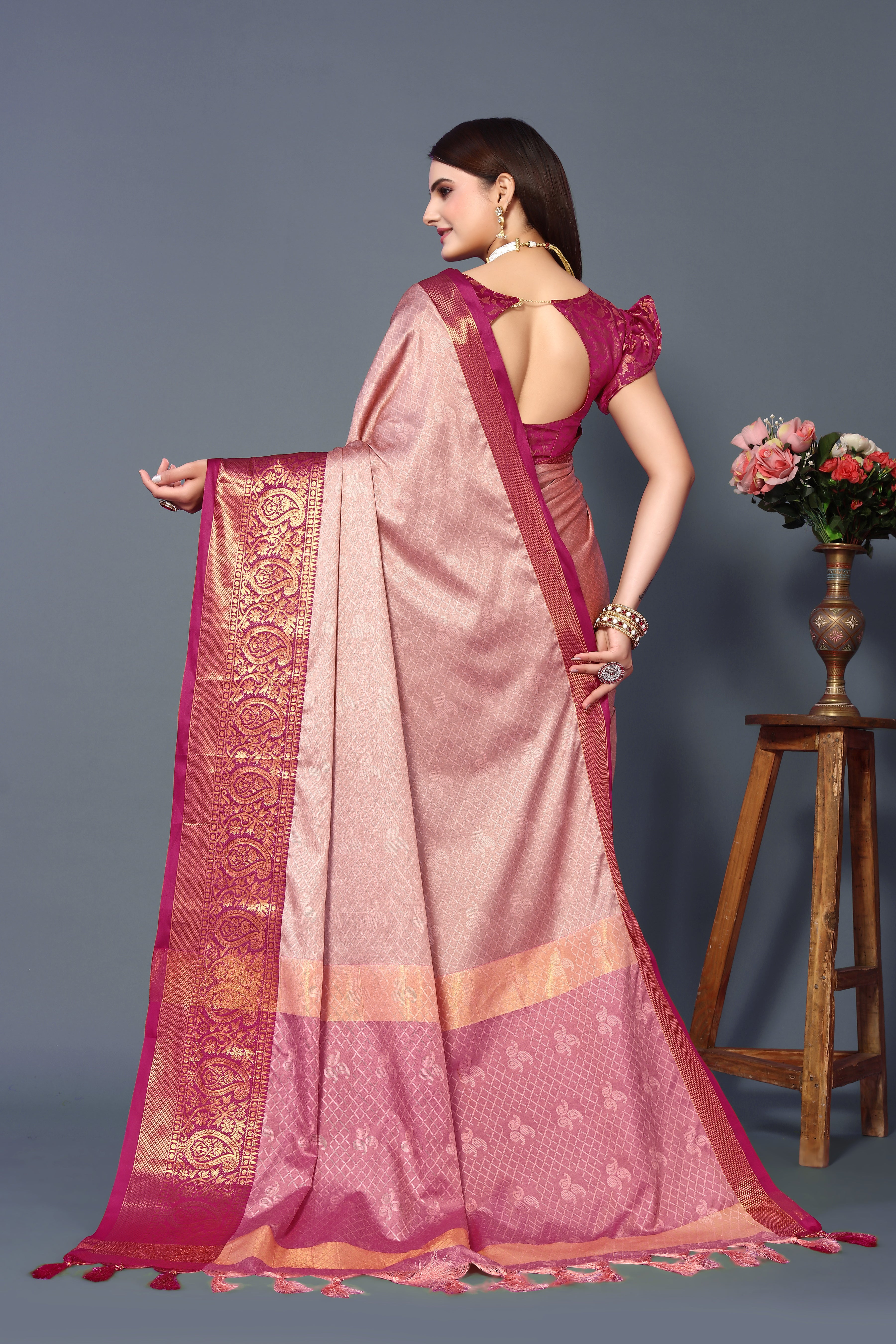 Women's Dark Pink Rubina Silk Saree - Dwija Fashion