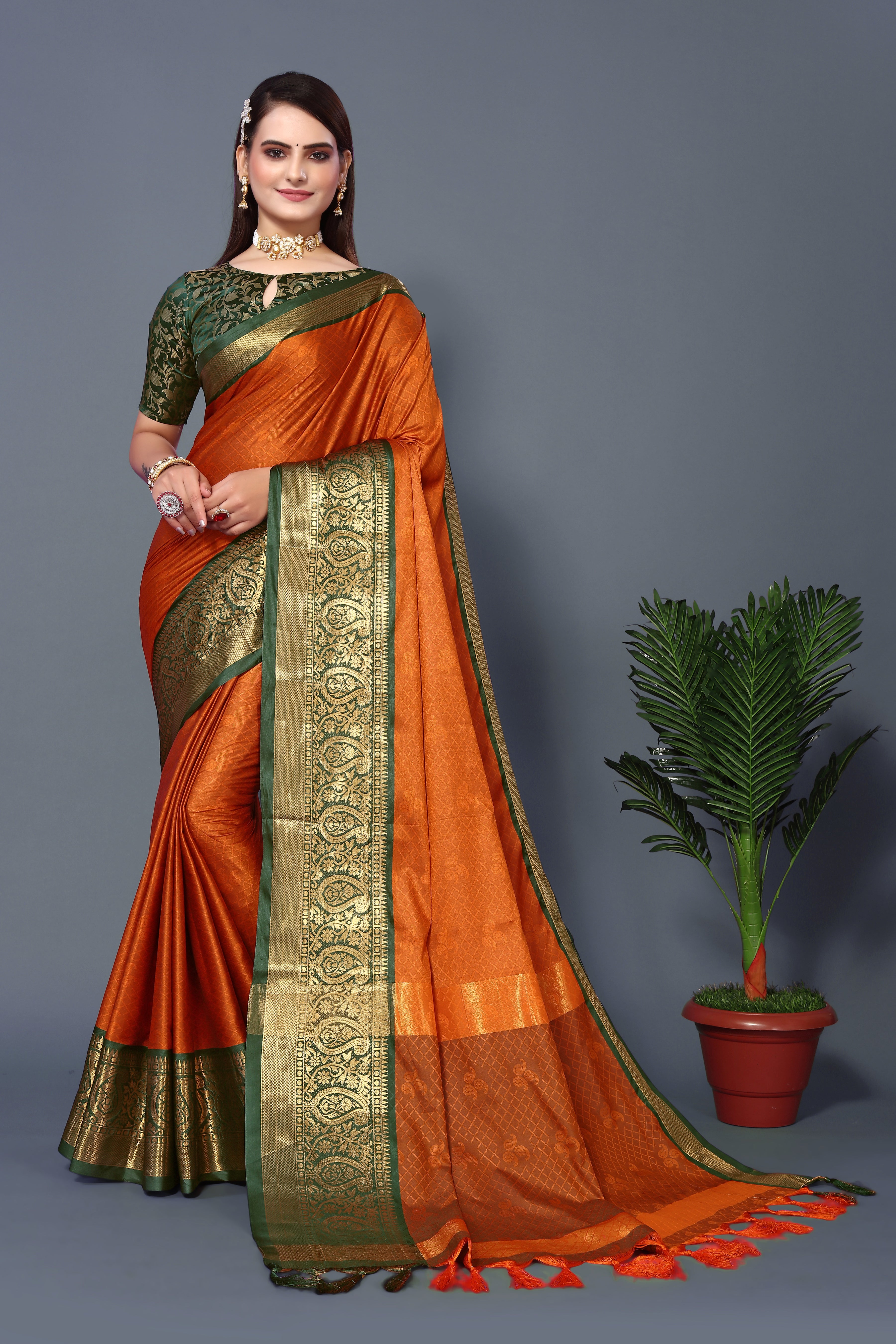 Women's Dark Orange Rubina Silk Saree - Dwija Fashion