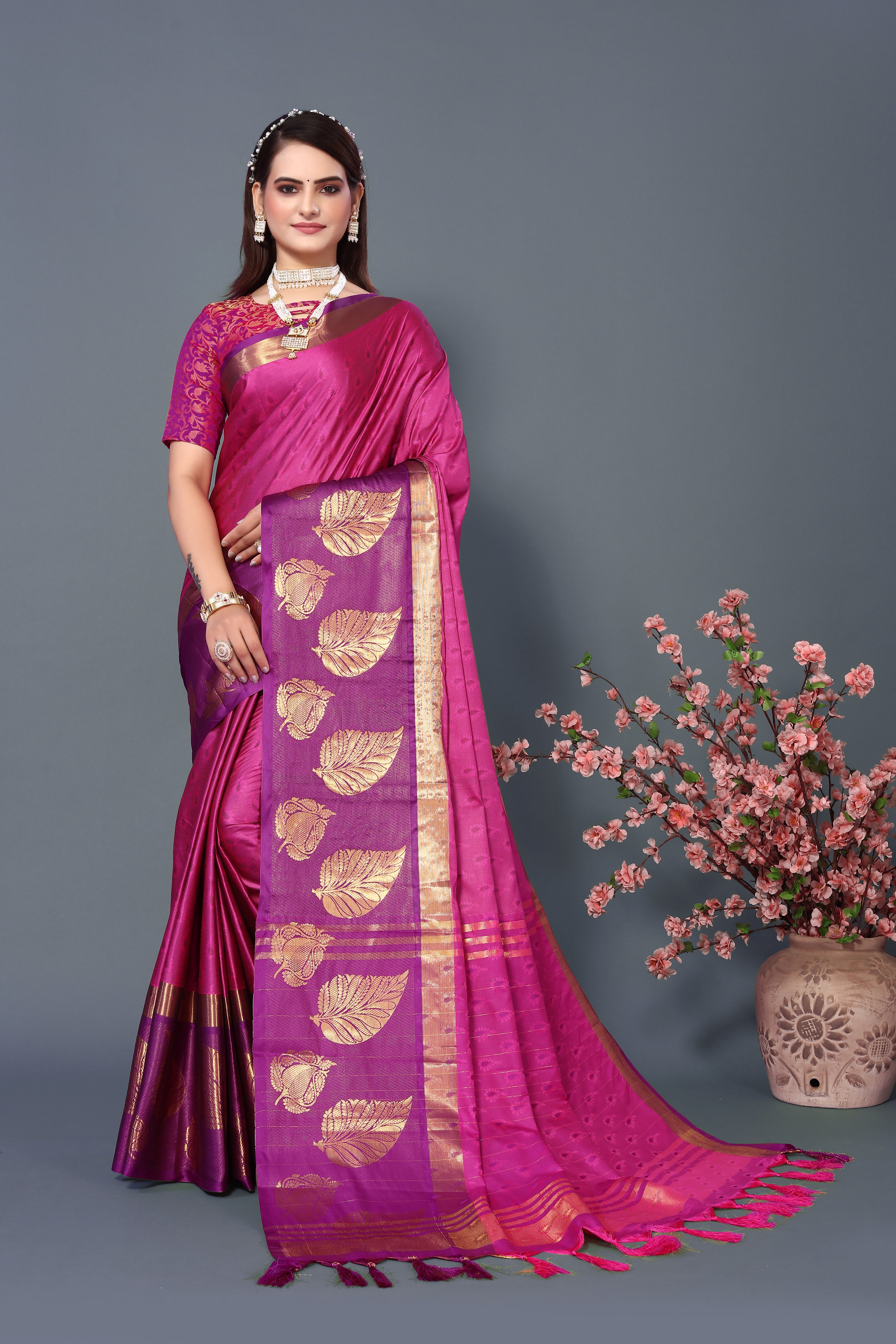 Women's Pink Kathan Silk Saree - Dwija Fashion