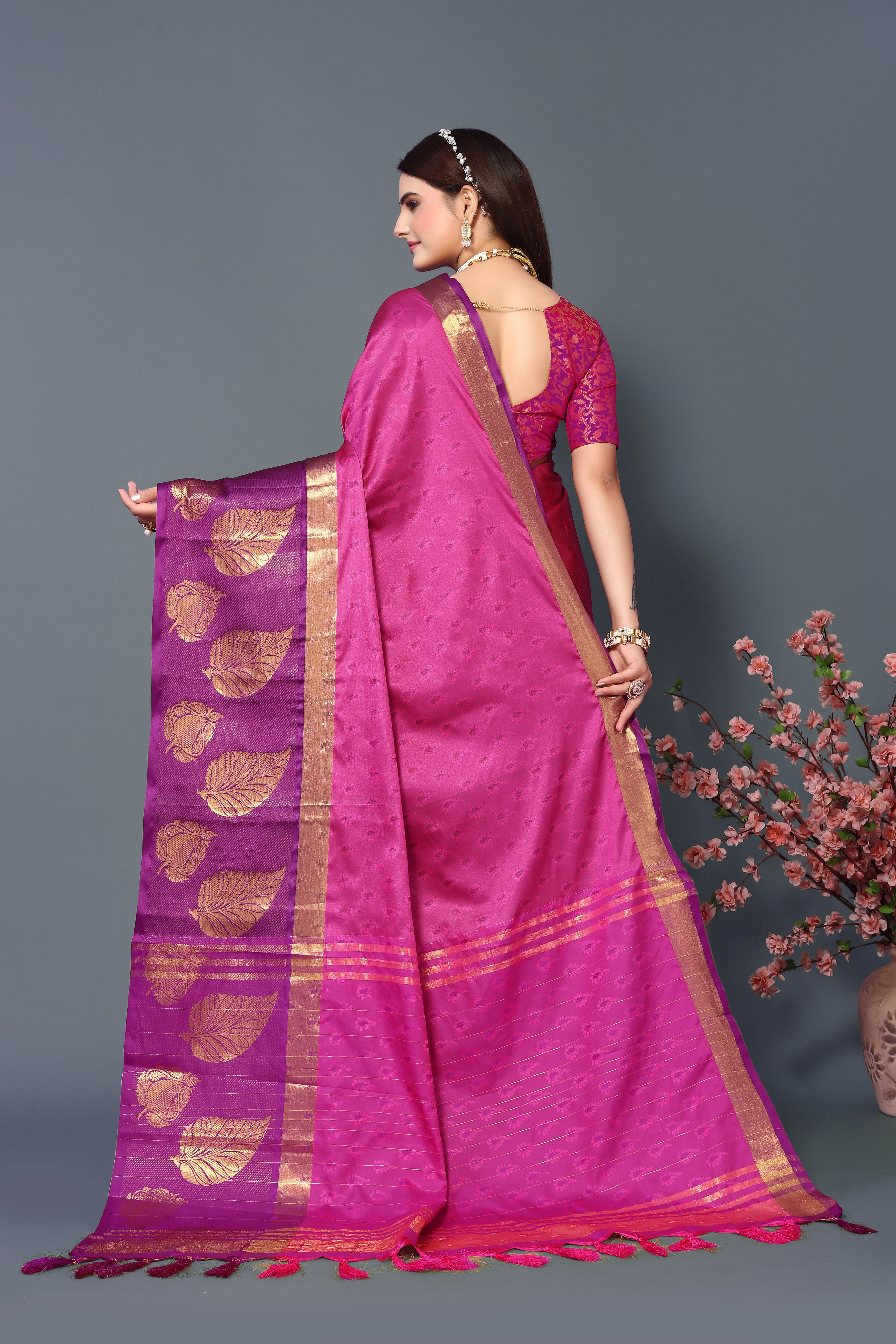 Women's Pink Kathan Silk Saree - Dwija Fashion