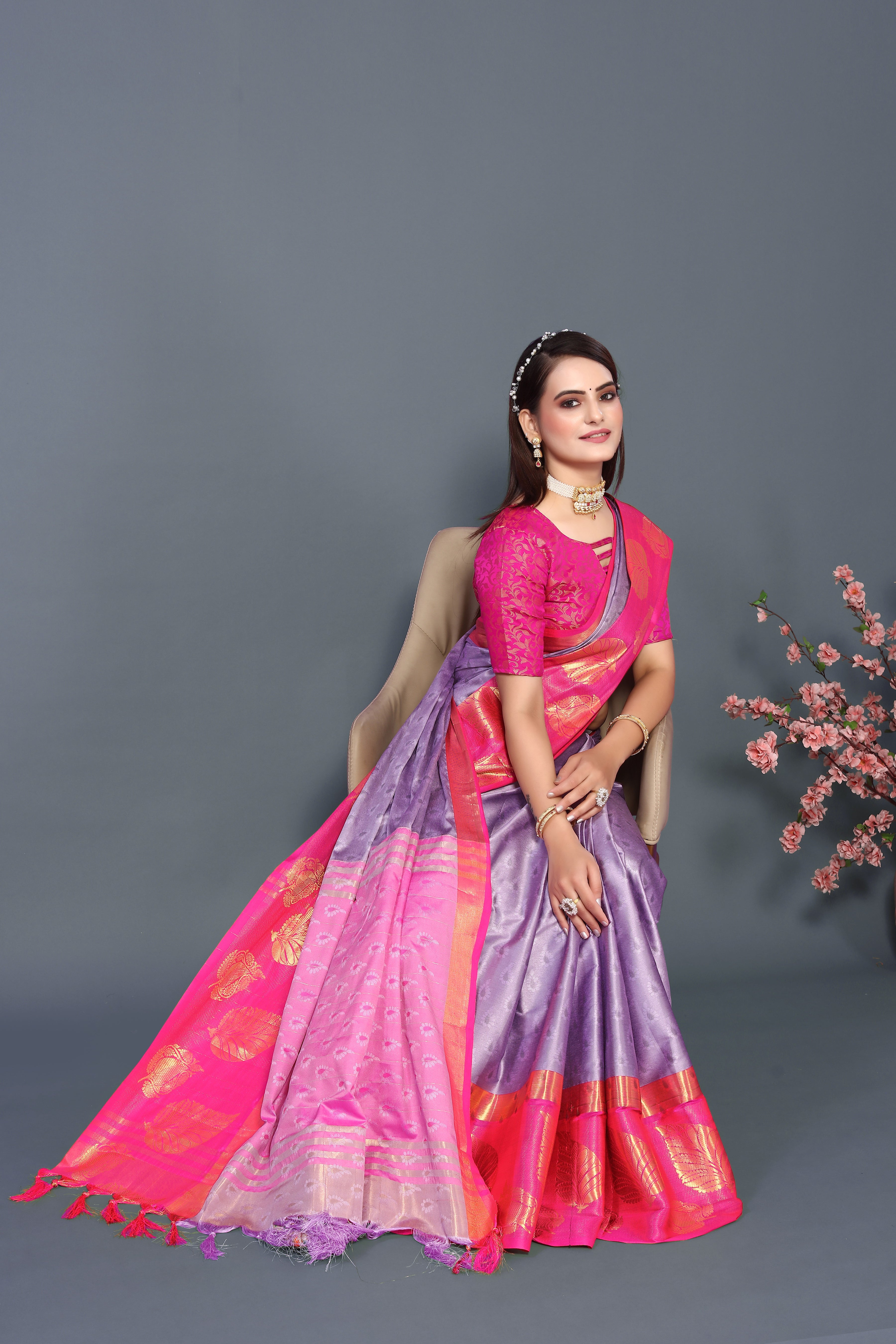 Women's Lovendar Kathan Silk Saree - Dwija Fashion