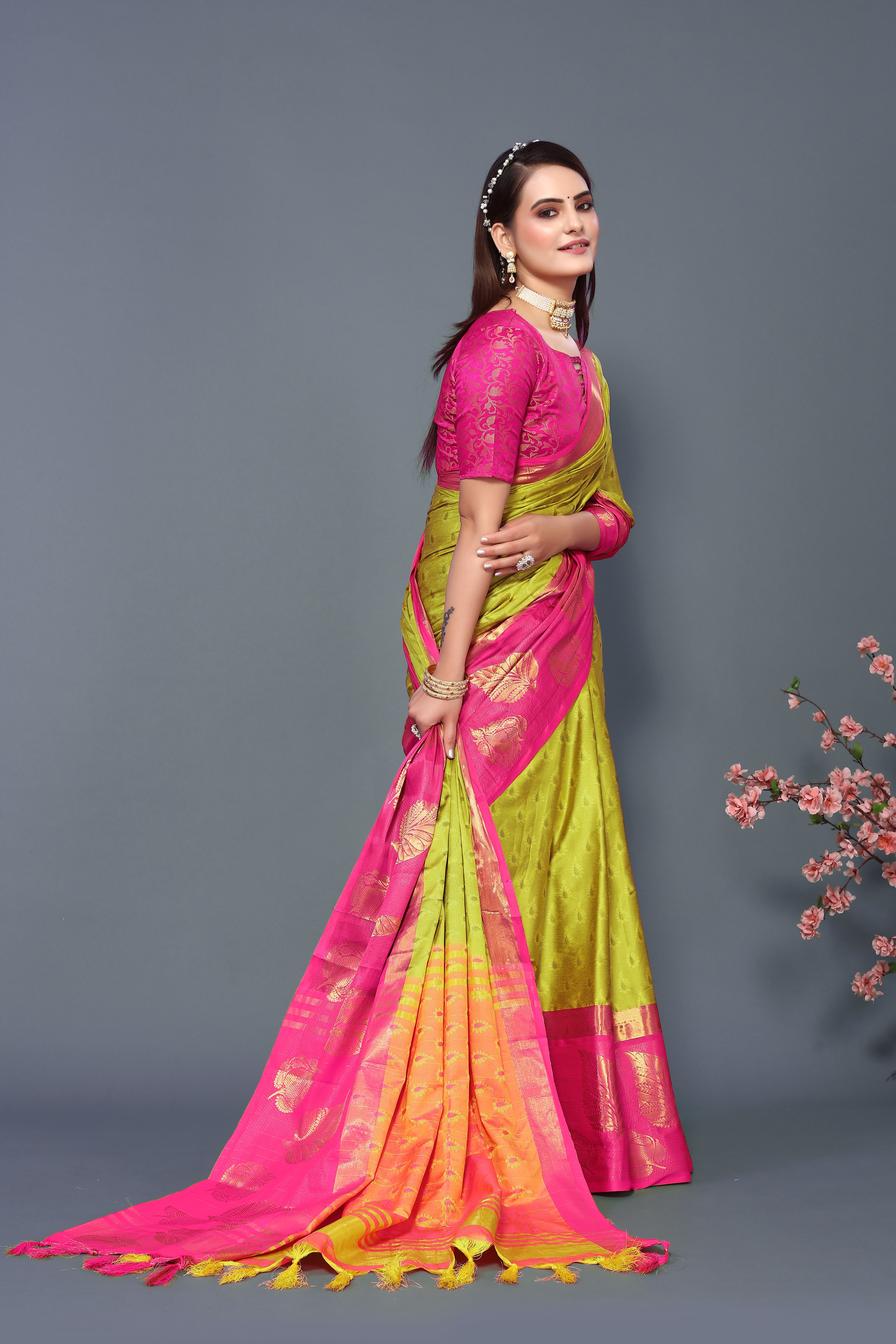 Women's Pear Kathan Silk Saree - Dwija Fashion