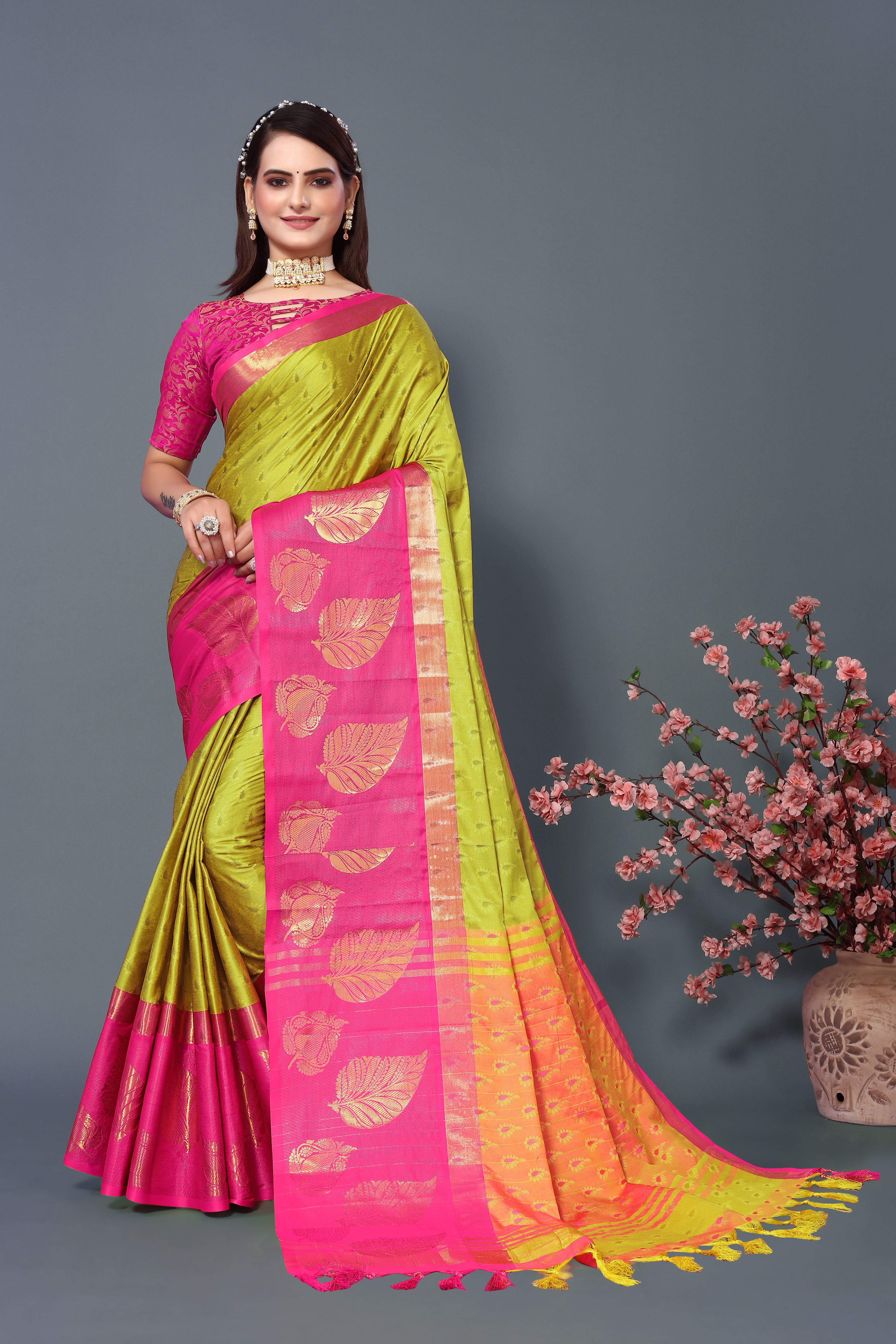 Women's Pear Kathan Silk Saree - Dwija Fashion