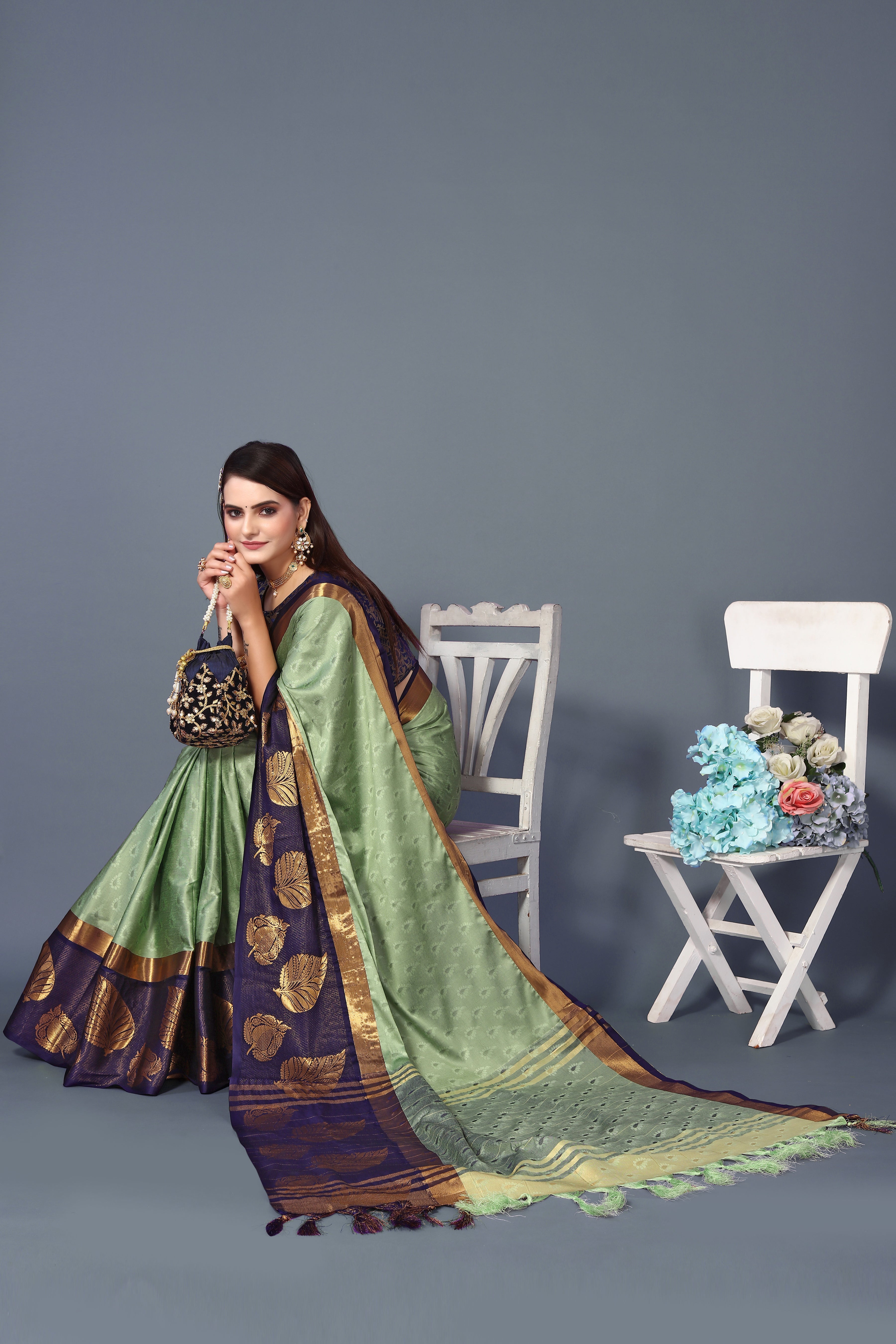 Women's Emerald Green Kathan Silk Saree - Dwija Fashion