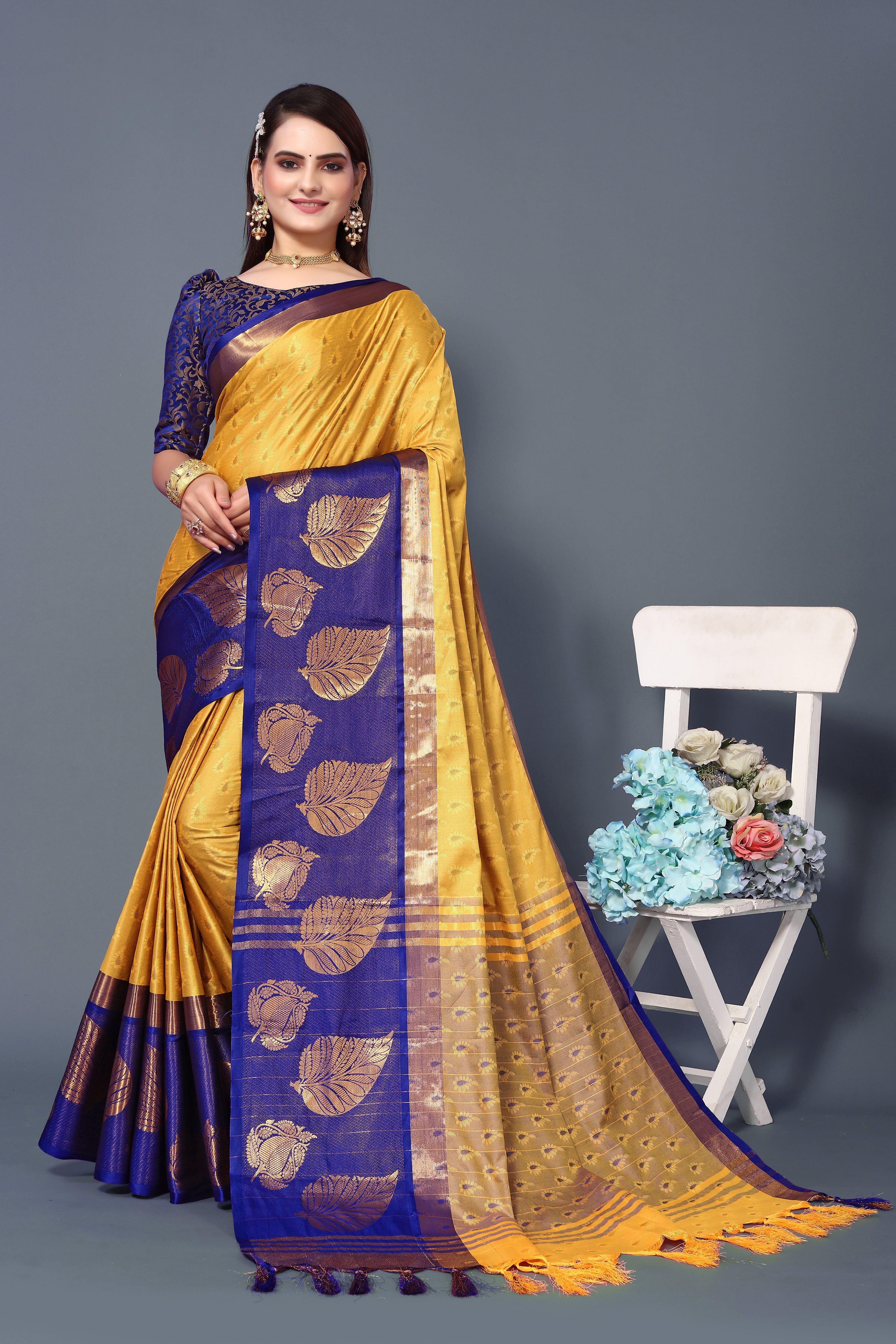 Women's Yellow Kathan Silk Saree - Dwija Fashion