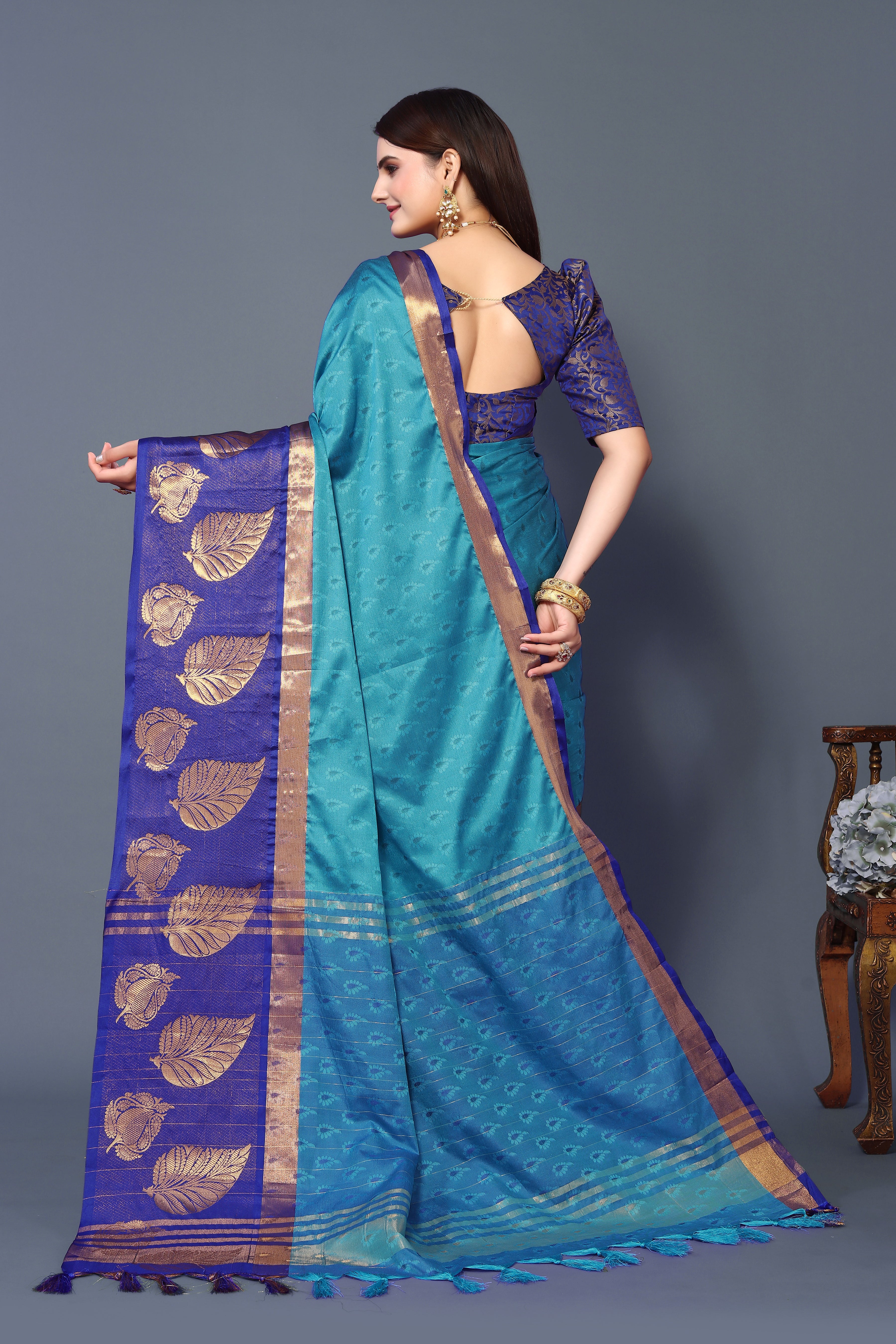 Women's Aqua Blue Kathan Silk Saree - Dwija Fashion