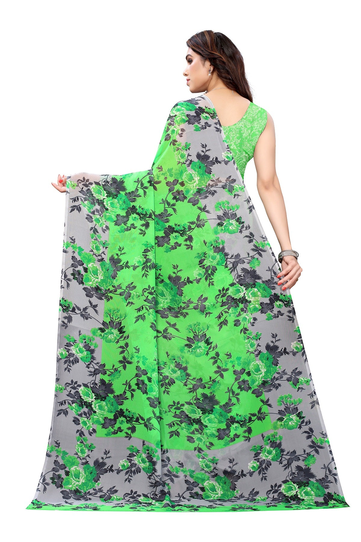 Women's Green Printed Georgette Saree - Vamika