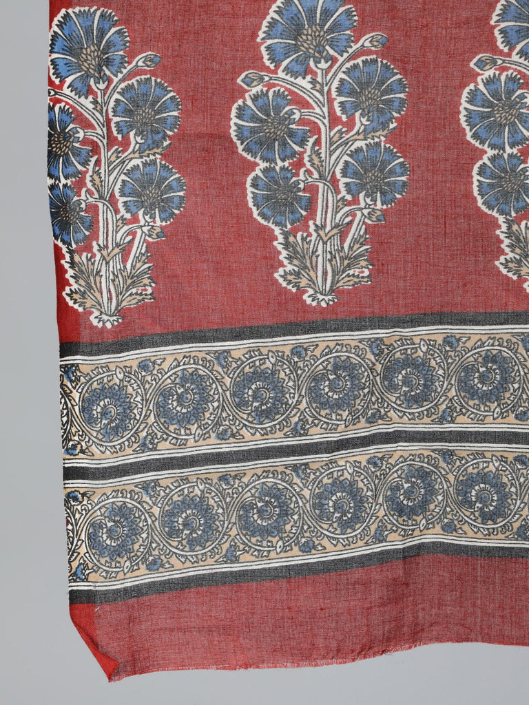 Women's Maroon & Cream Printed Straight Kurta Plazzo with Printed Dupatta
