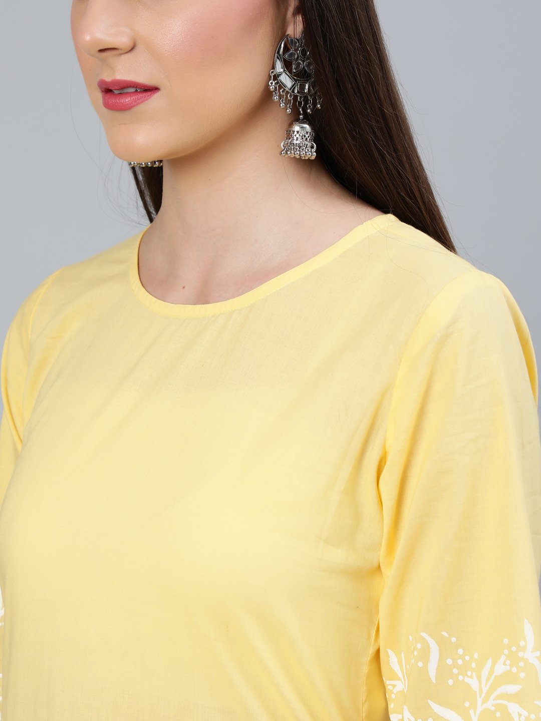 Women's Yellow Block Printed Straight Kurta With Off White Plazo - Nayo Clothing