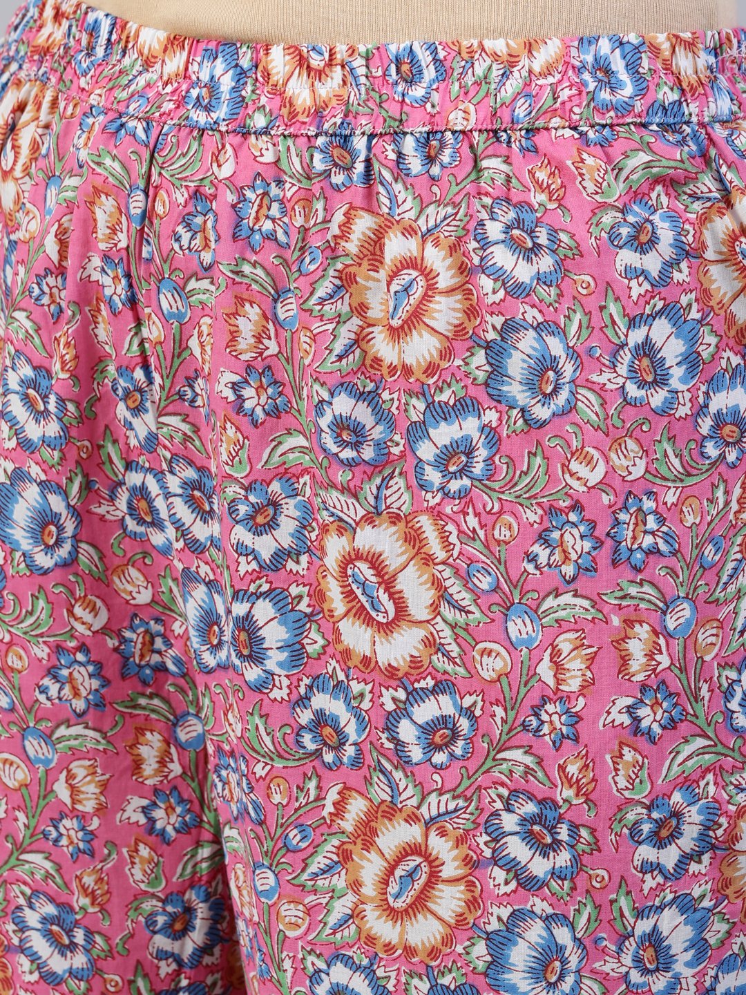 Women's Pink Printed Flared Kurta With Trouser & Dupatta - Nayo Clothing