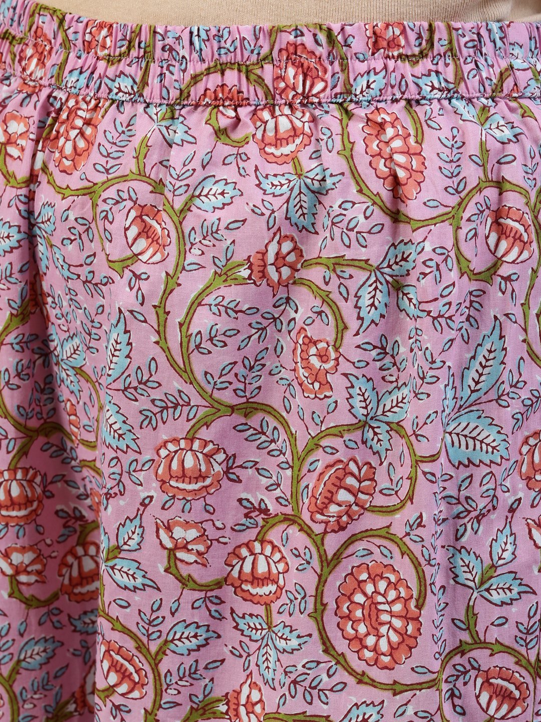 Women's Pink Printed Flared Kurta With Trouser & Dupatta - Nayo Clothing