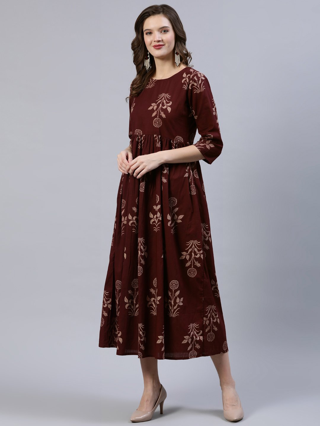 Women's  Brown Printed Dress With Dupatta - Nayo Clothing