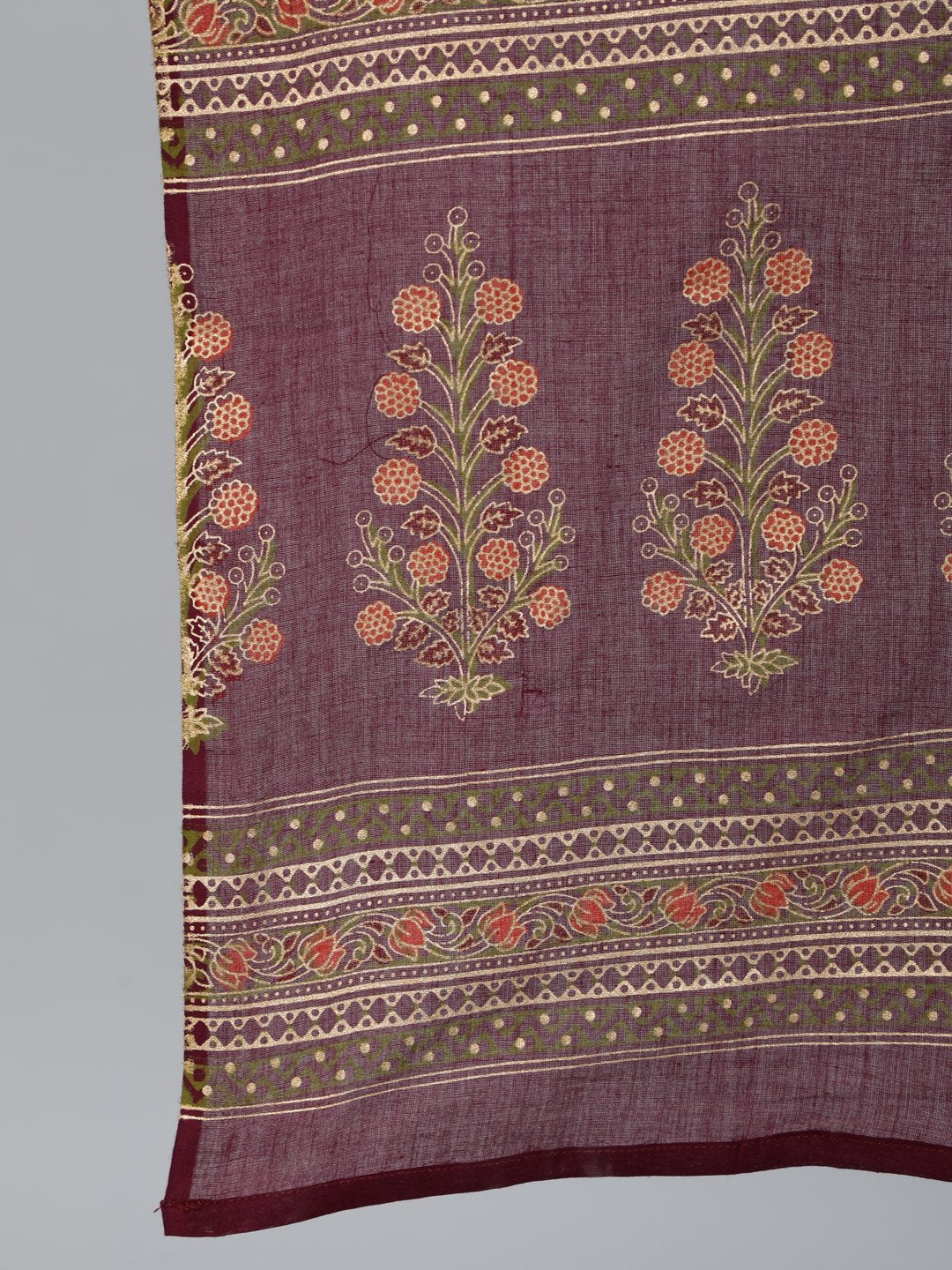 Women's Burgundy Floral Printed Pure Cotton Kurta & Palazzos With Dupatta - Nayo Clothing
